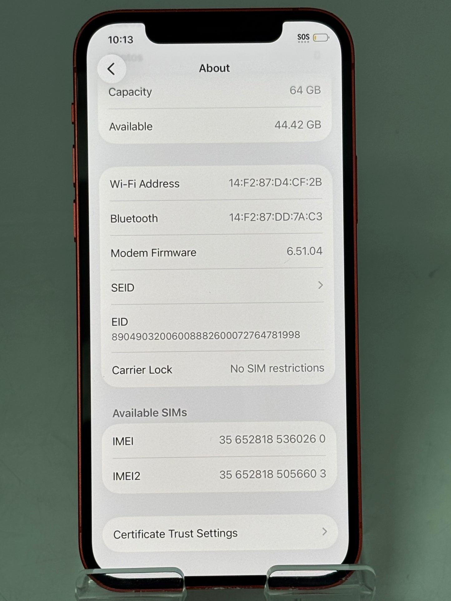 Unlocked Apple iPhone 12 MGH83LL/A A2172 64GB Red 82% BATT