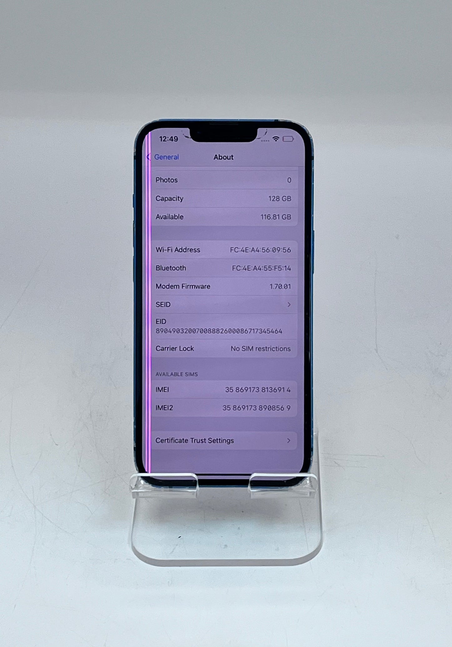 Unlocked Apple iPhone 13 128GB A2482 MLMT3LL/A Bad LCD Cracked Back Glass