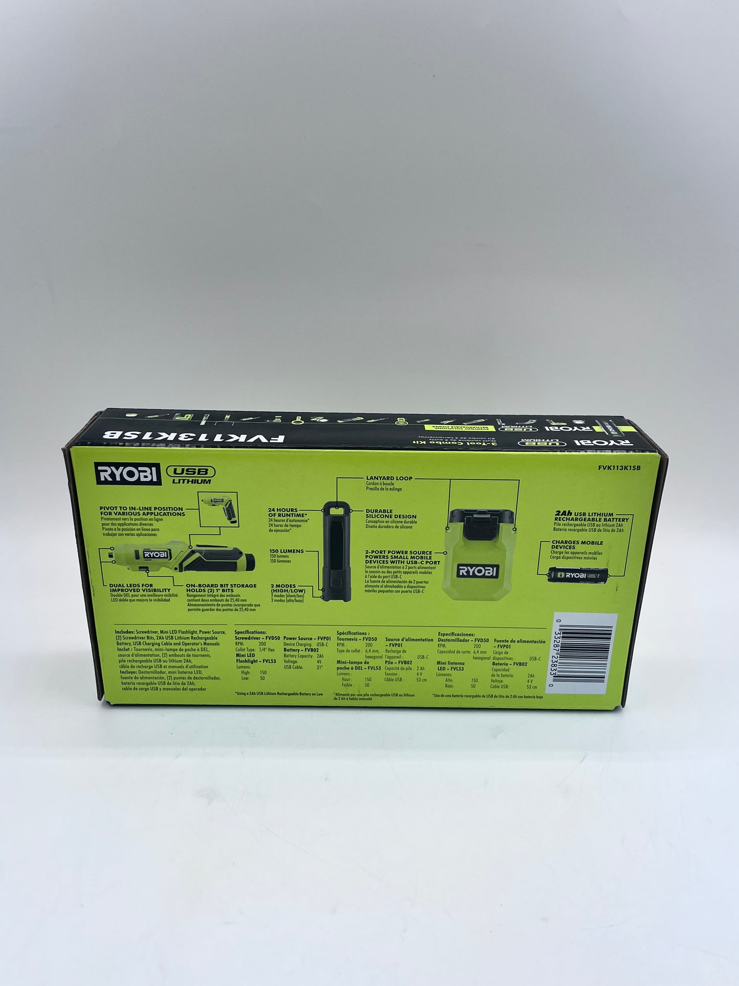Ryobi USB Lithium 3-Tool Combo Kit Screwdriver Mini LED Flashlight