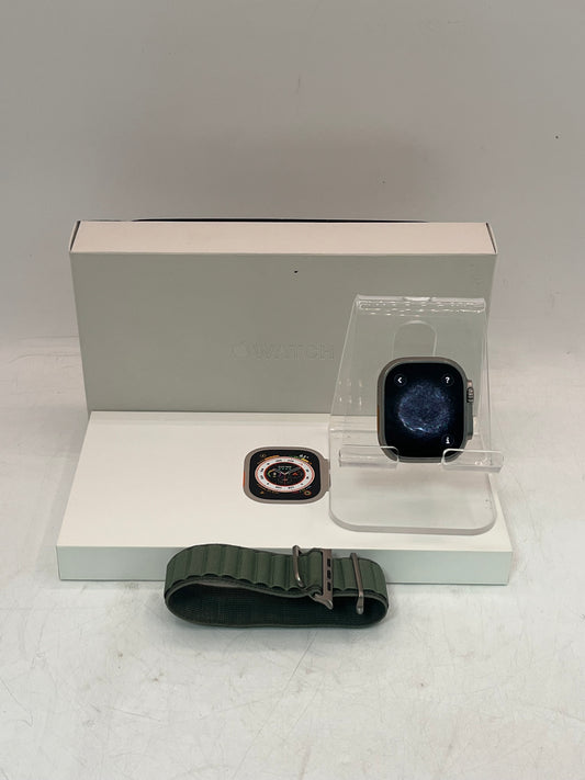 2022 Apple Watch Ultra A2622 MQEW3LL/A 49mm Titanium GPS + Cellular + Green Alpine Loop M Band - Black