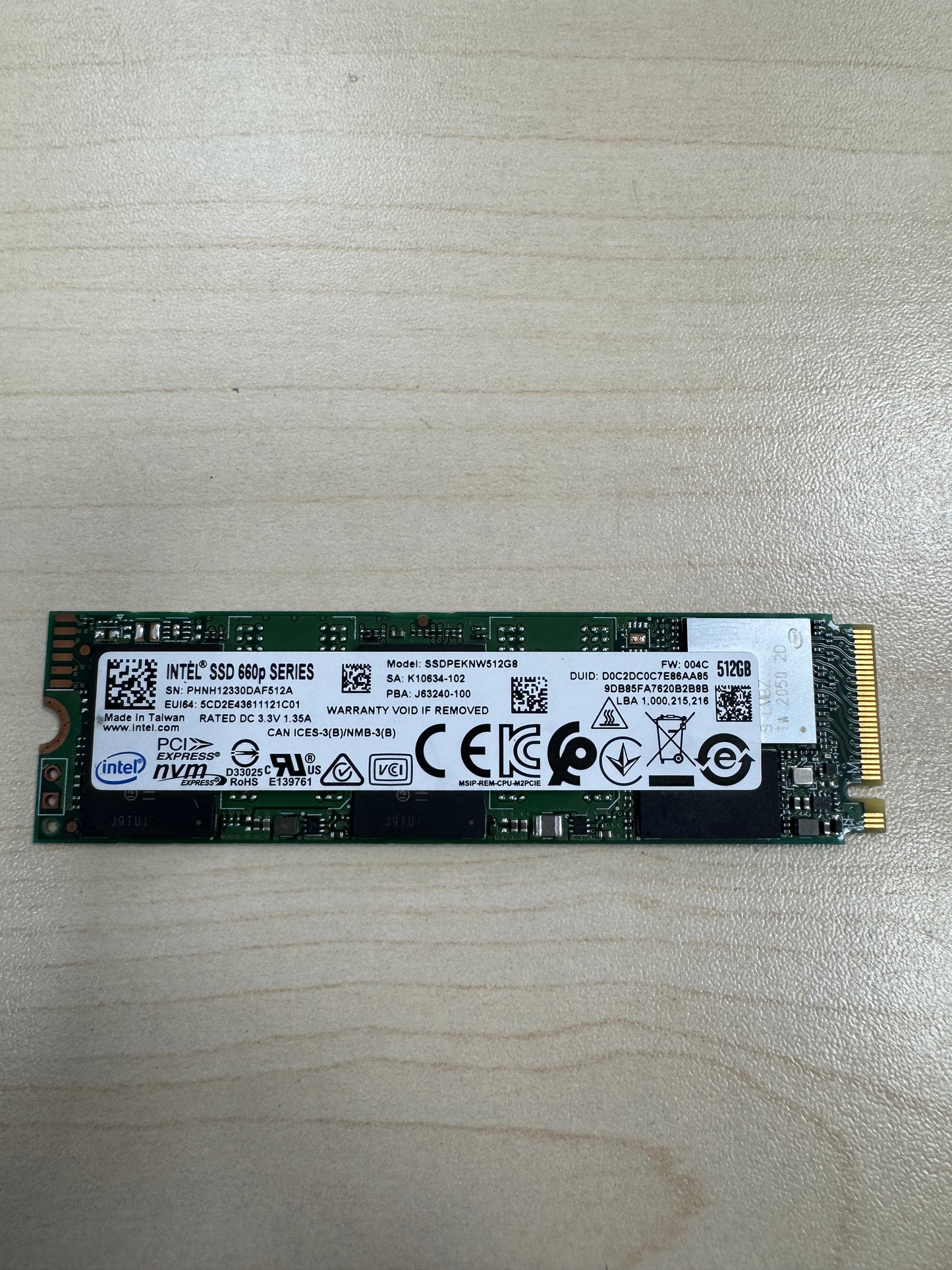 Intel SSD 660p 512GB NVMe M.2 SSDPEKNW512G8 PCIe Gen3 Tested
