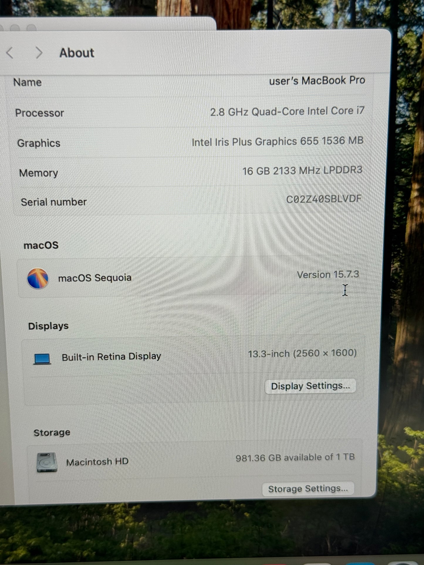 2018 Apple MacBook Pro 13" i7 @2.8GHz 16GB 1TB A1989 189 Cycle Count Space Gray
