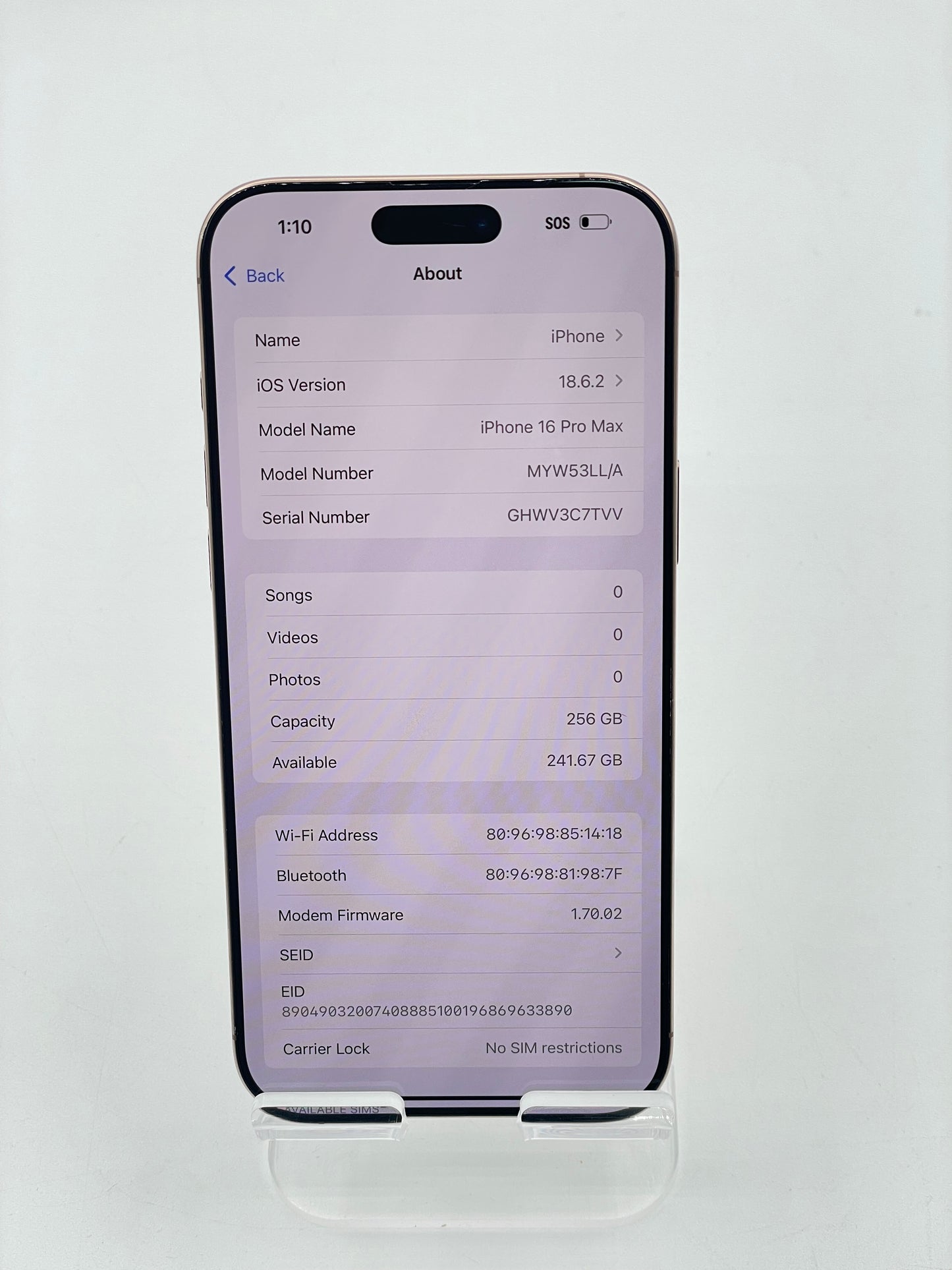 Unlocked Apple iPhone 16 Pro Max 6.7" 256GB A3084 MYW53LL/A Desert Titanium