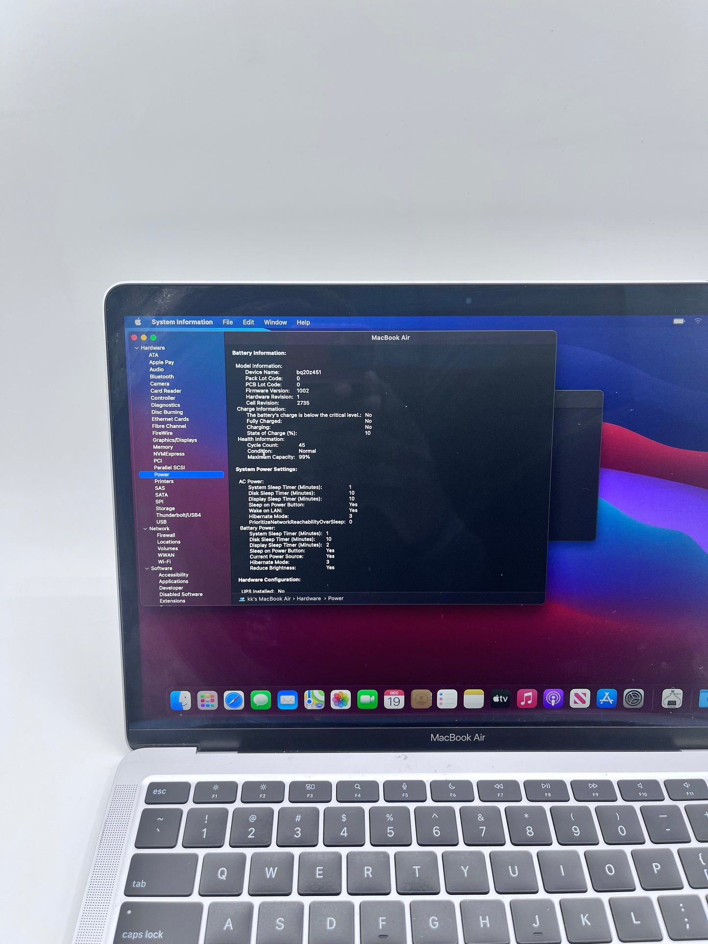 2020 Apple MacBook Air 13.3" M1 7C 8GB 256GB A2337 REMOTELY MANAGED 47 CC
