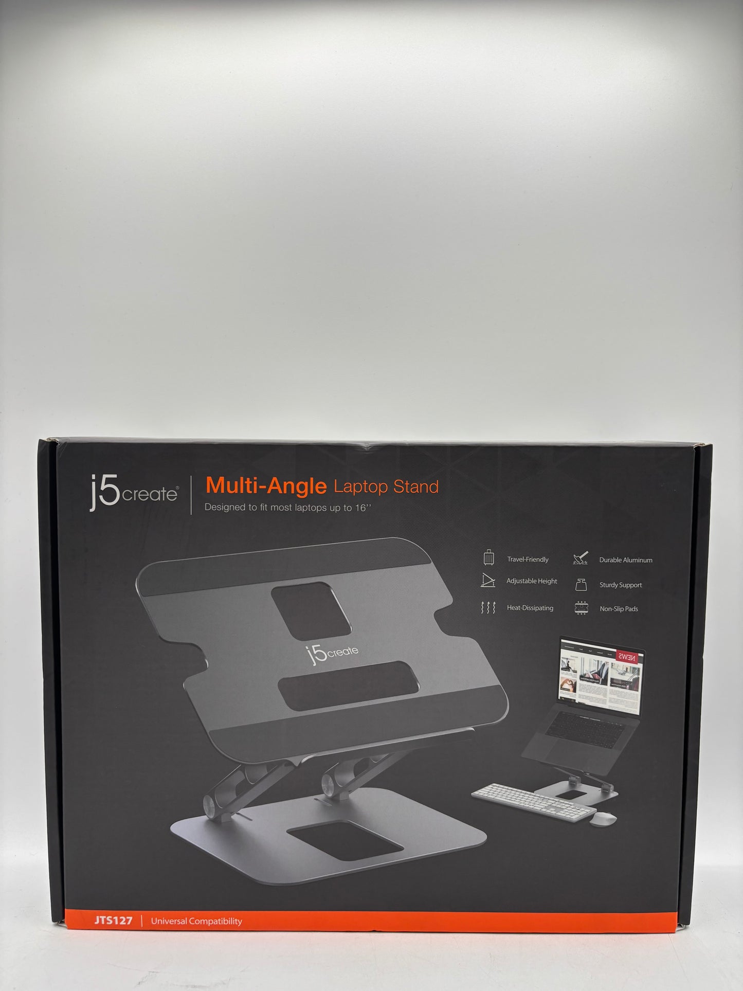 J5Create JTS127 Adjustable Aluminum Ergonomic Riser Multi Angle Laptop Stand, Black; NEW (FREE SHIPPING)