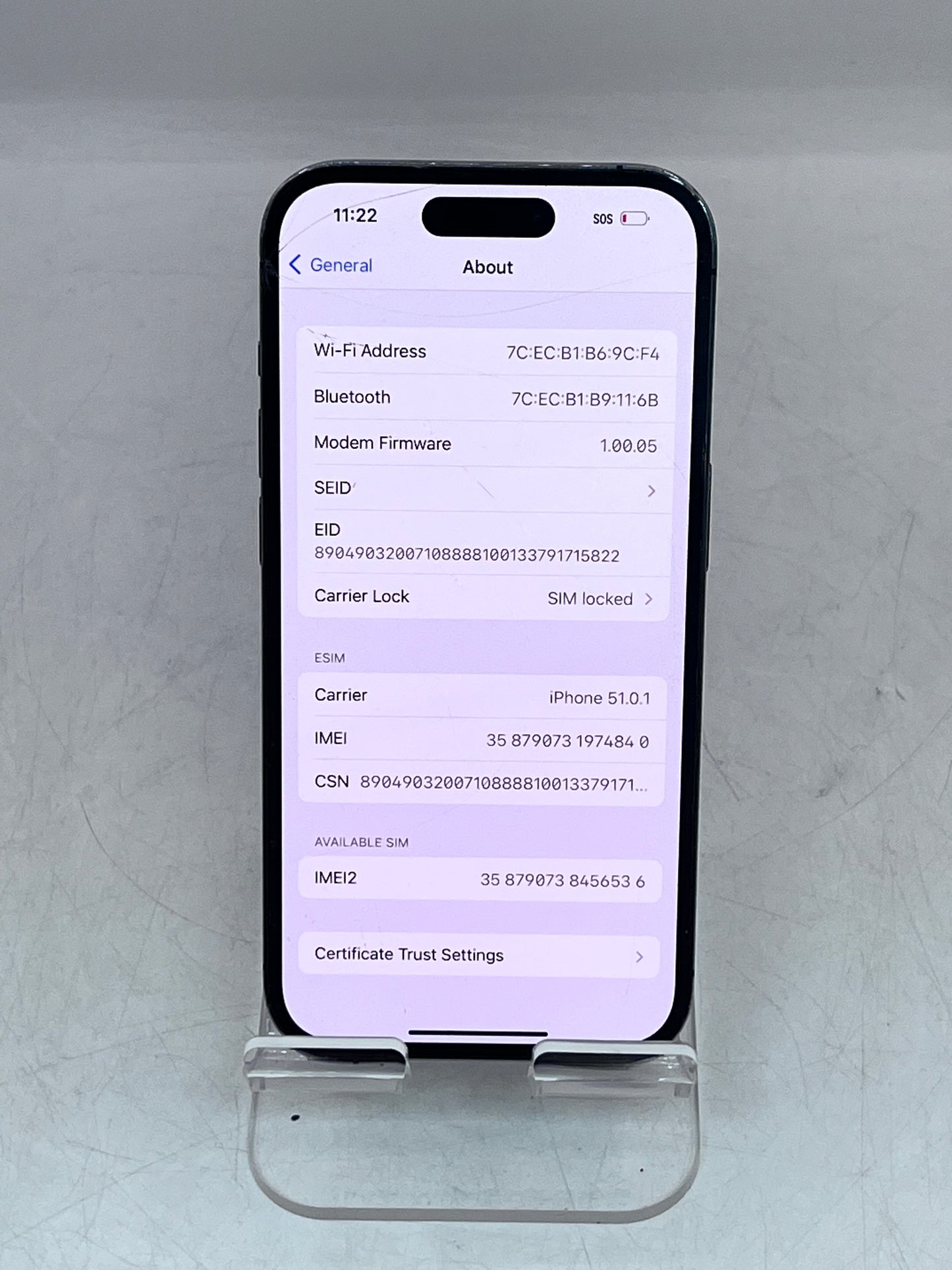Apple iPhone 14 Pro  A2650 MQ1D3LL/A 256GB Carrier lock  - Purple