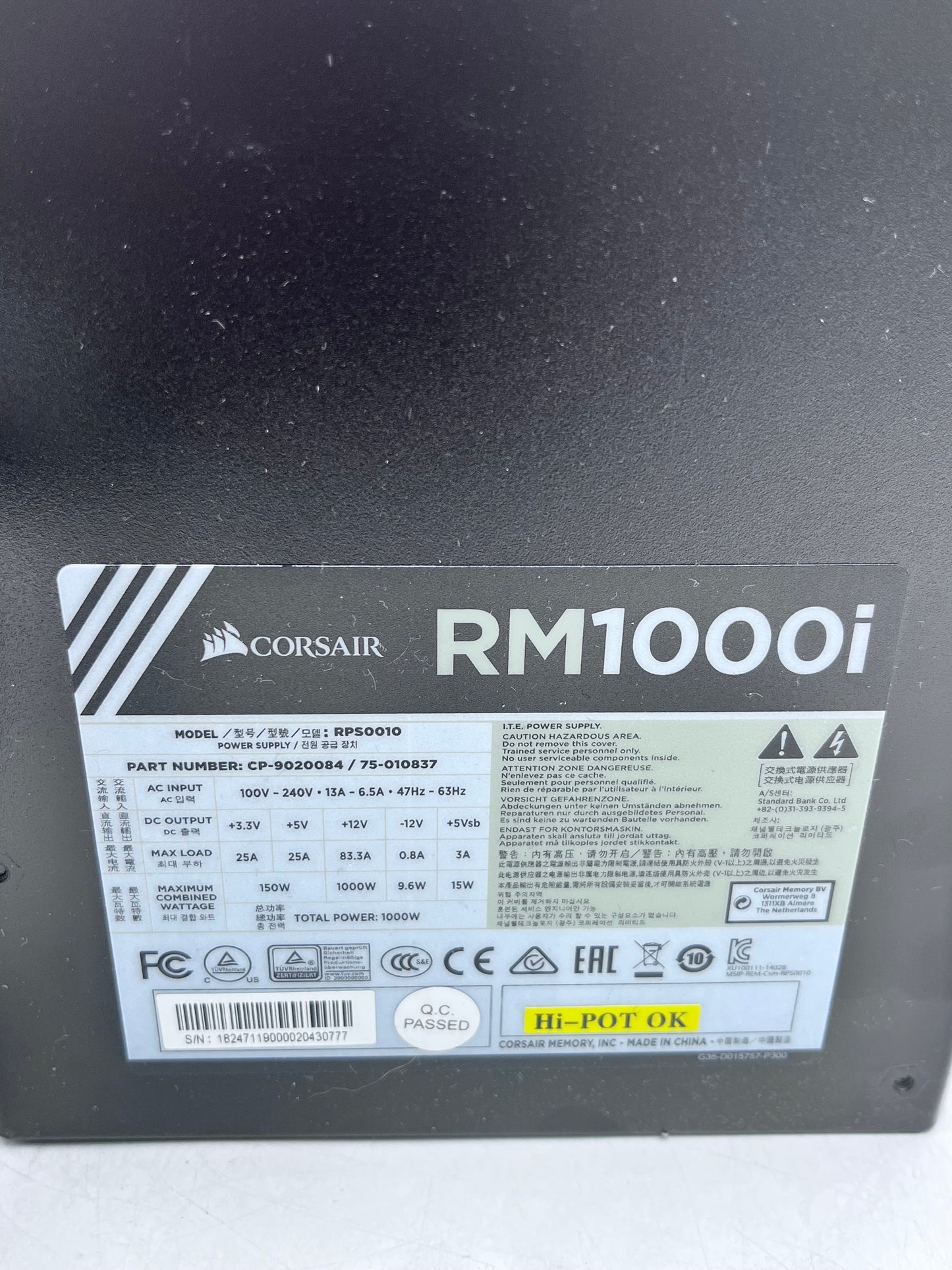 Corsair RM1000i 1000-Watt High Performance Fully Modular Power Supply RPS0010