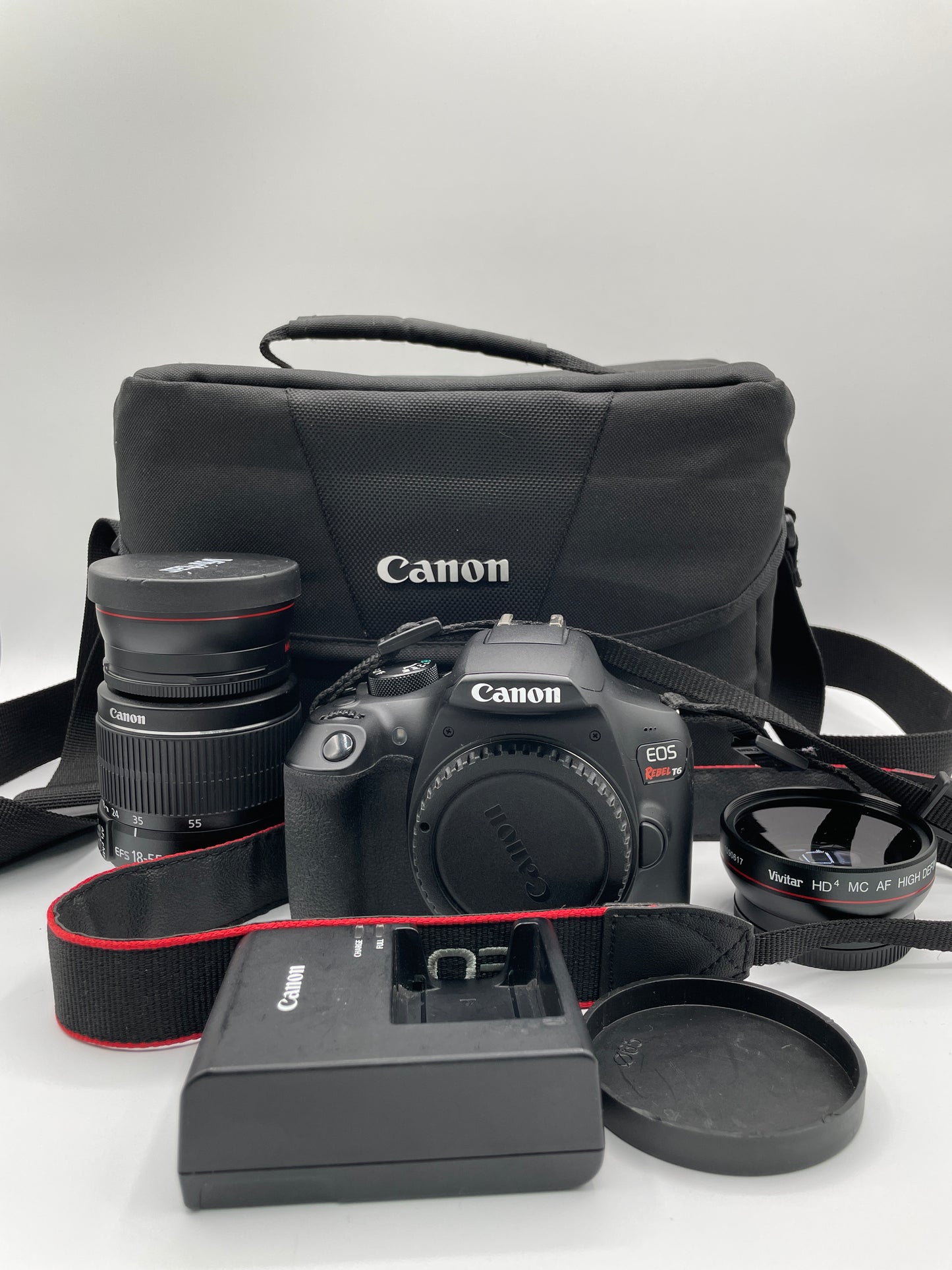 Used Canon Rebel T6 Digital Camera with EFS 18-55MM Lens, Accessories and Carrying Case