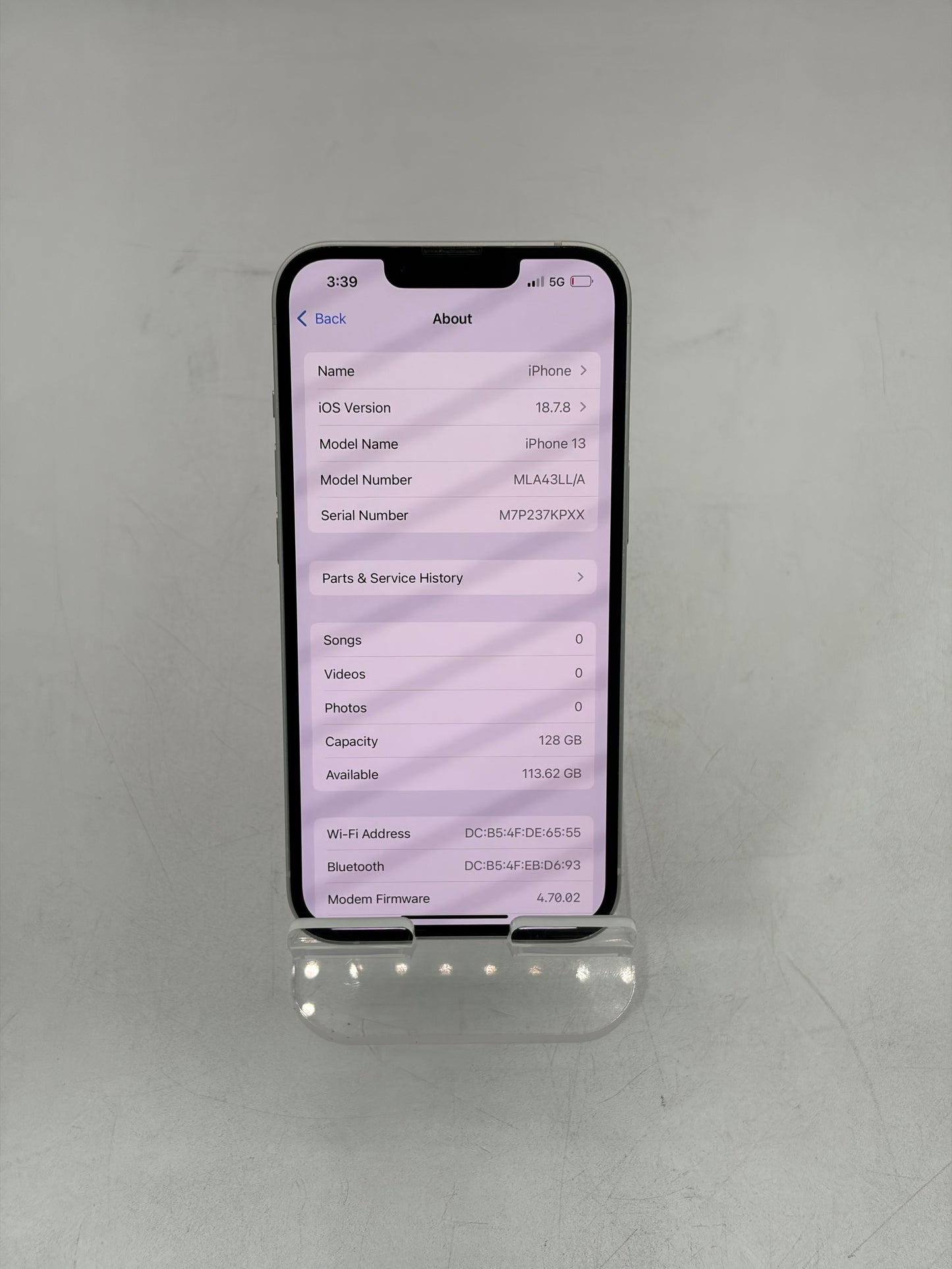 Unlocked Apple iPhone 13 128GB White A2482 MLA43LL/A Service Battery