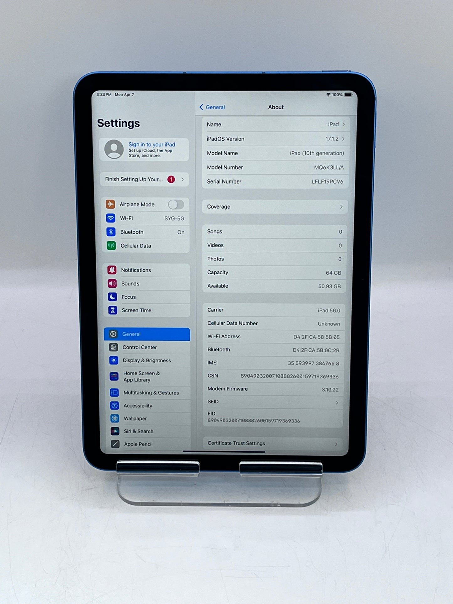 Apple iPad (10th Gen) A2757 (2022) - Blue - Unlocked - 64GB