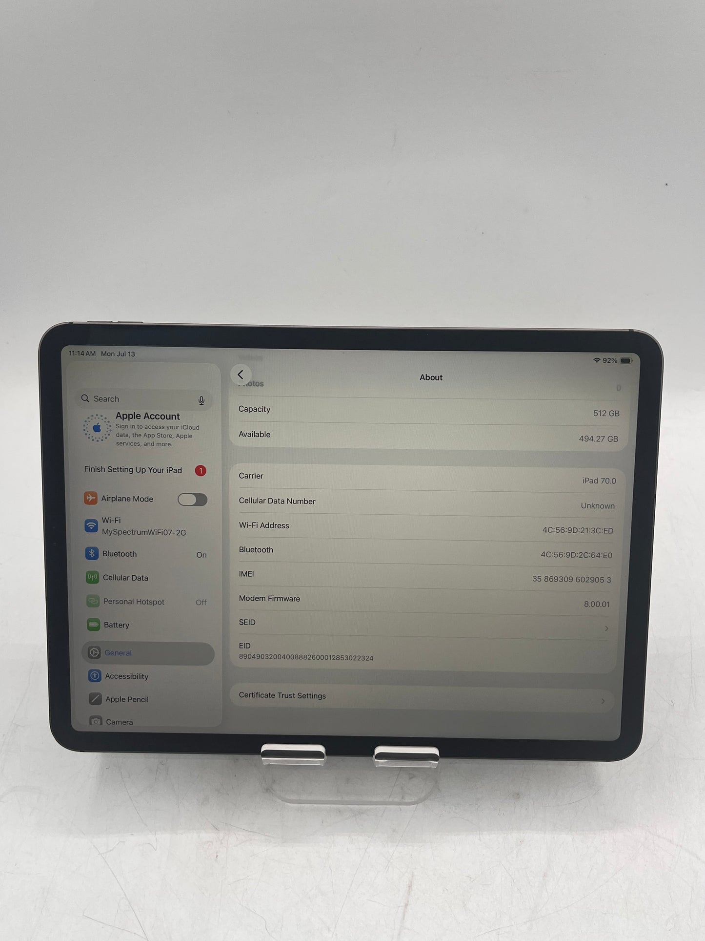 Apple iPad Pro 11" 1st Gen A2013 MU1K2LL/A  512GB WiFi + Cellular Unlocked - Black
