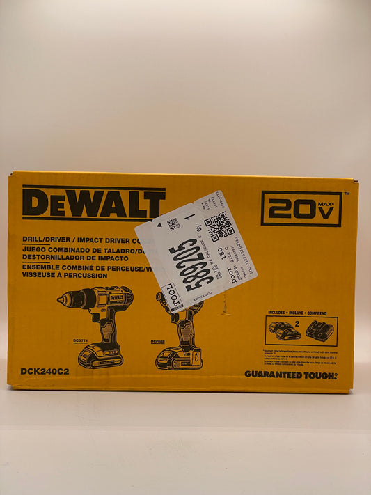 Dewalt 20V Max Drill/Driver & Impact Combo Kit DCK240C2 FREE SHIPPING!