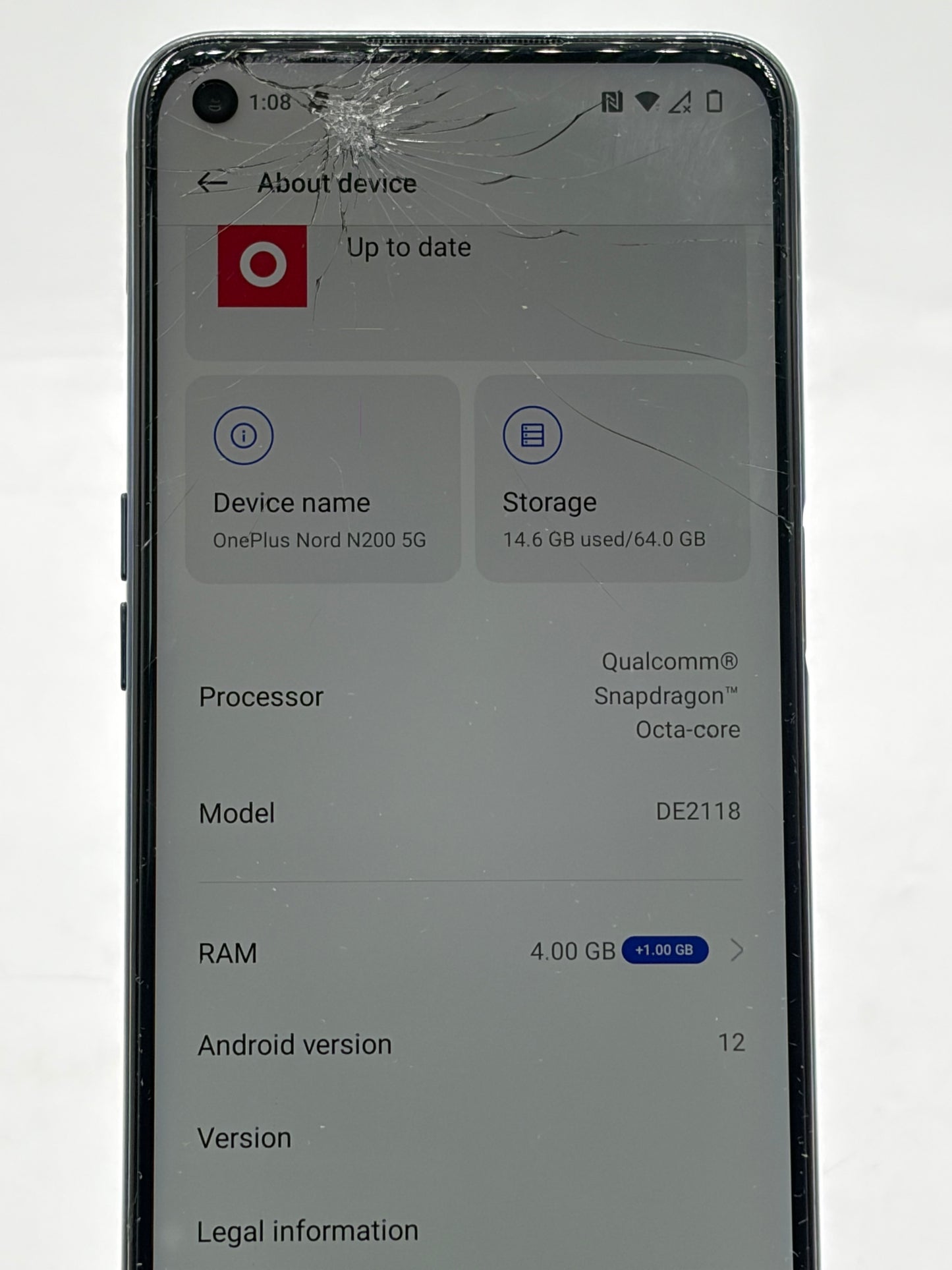 T-Mobile Only OnePlus Nord N200 5G DE2118 4GB 64GB Blue CRACKED SCREEN