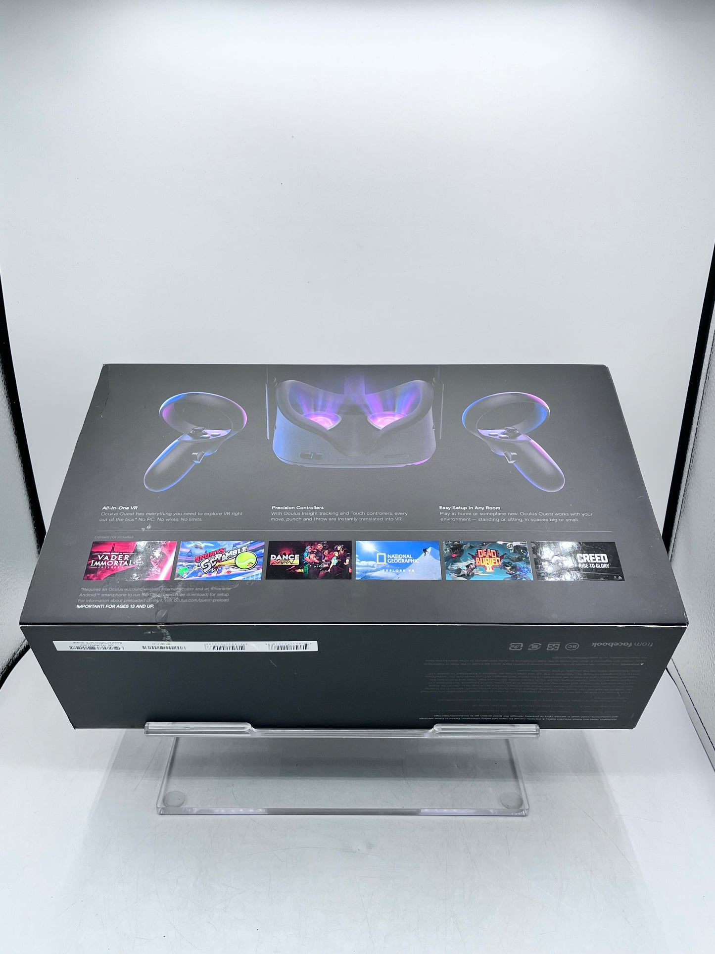 Oculus Quest 1 VR Gaming Headset 128GB 2 Controllers, Box - Black - Used