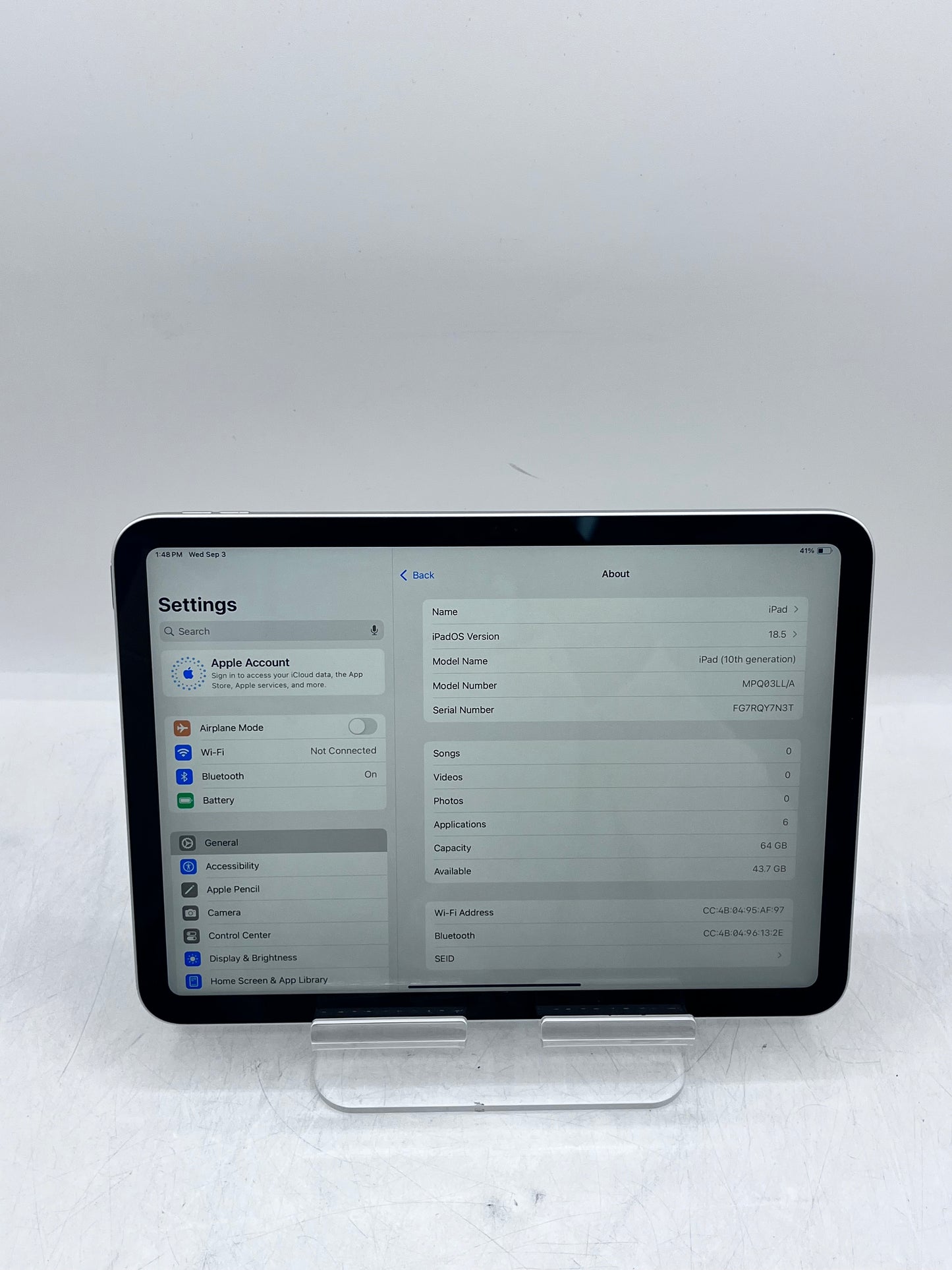 Wi-Fi Only Apple iPad 10th Gen 64GB 10.9" A2696 MPQ03LL/A - Silver Free Shipping