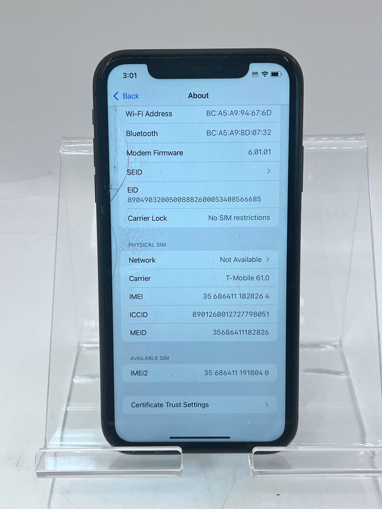 Unlocked Apple iPhone 11 A2111 MH953LL/A 6.1" 128GB - Black 73% BH