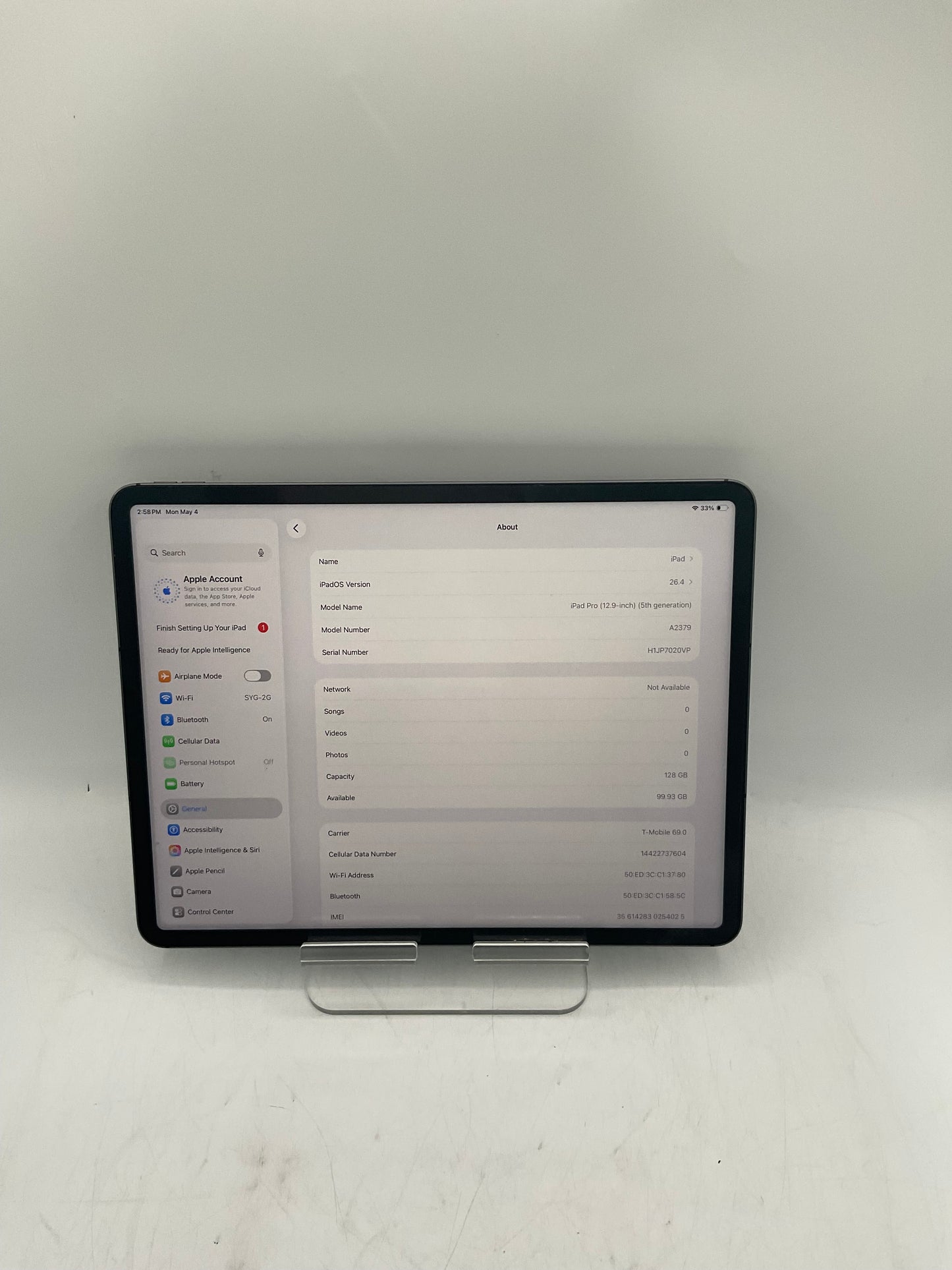 Unlocked Apple iPad Pro 12.9" 5th Gen MHNR3LL/A A2379 128GB WiFi + Cellular - Black