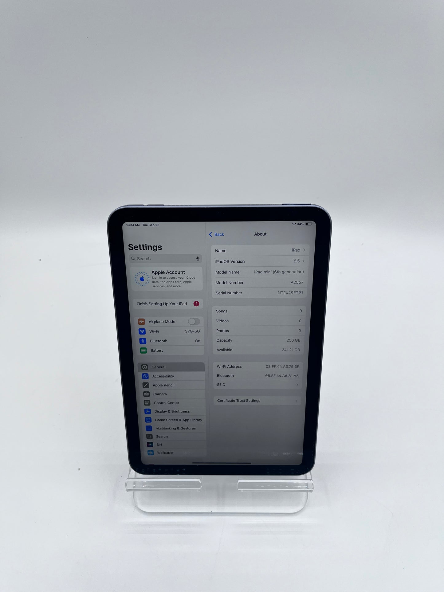 Apple iPad Mini (6th Gen) A2567 MK7X3LL/A 256GB WiFi Tablet - Purple