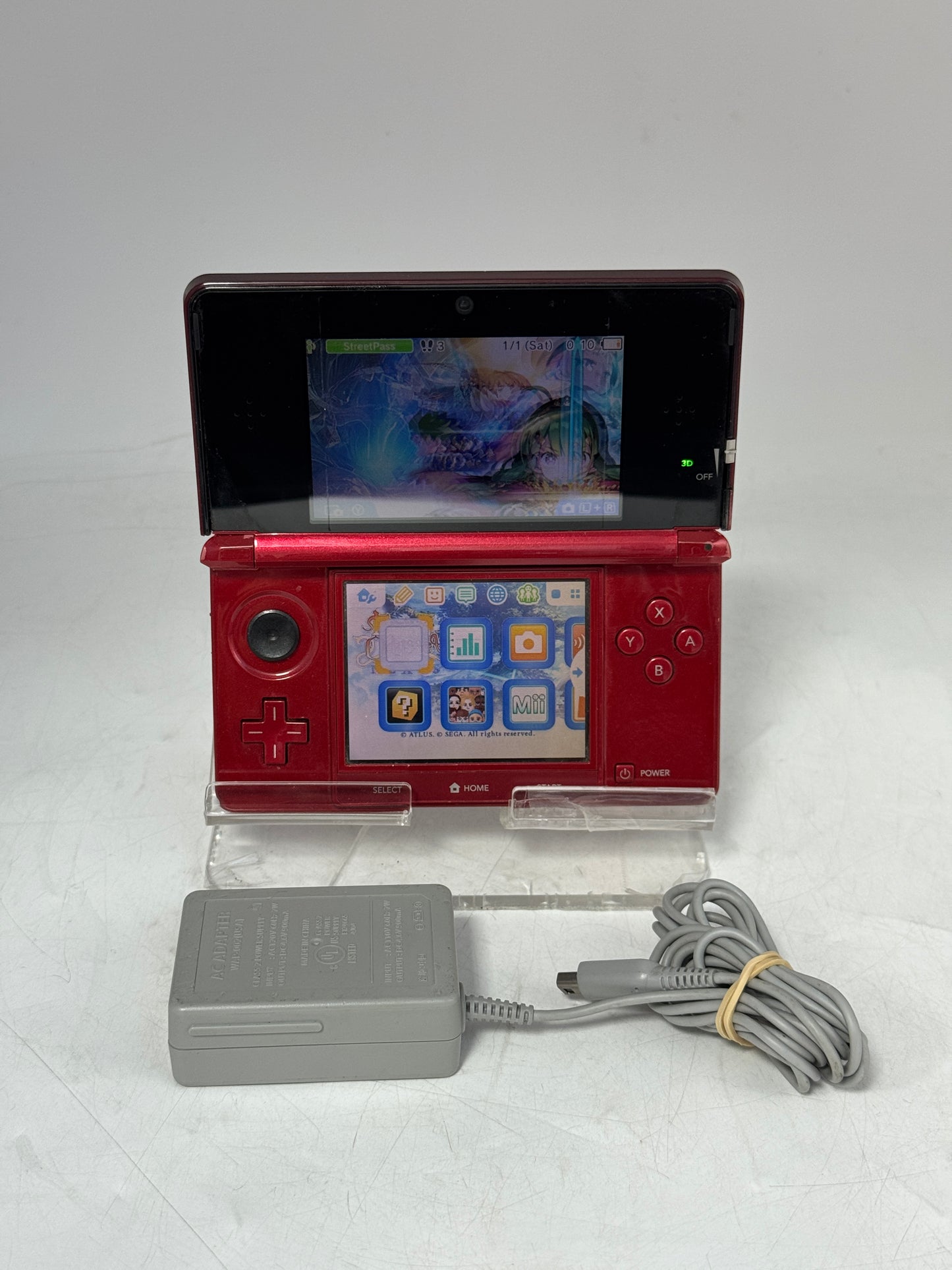 Nintendo 3DS CTR-001  Flame Red w/ Power Cable Tested Free Shipping