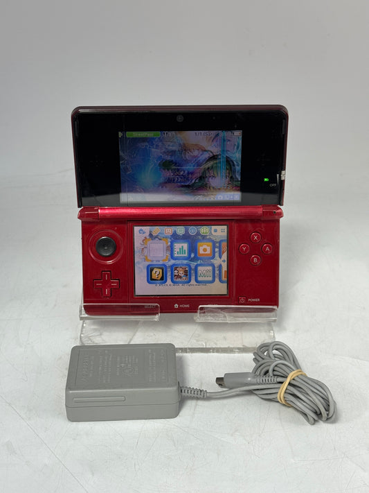 Nintendo 3DS CTR-001  Flame Red w/ Power Cable Tested Free Shipping