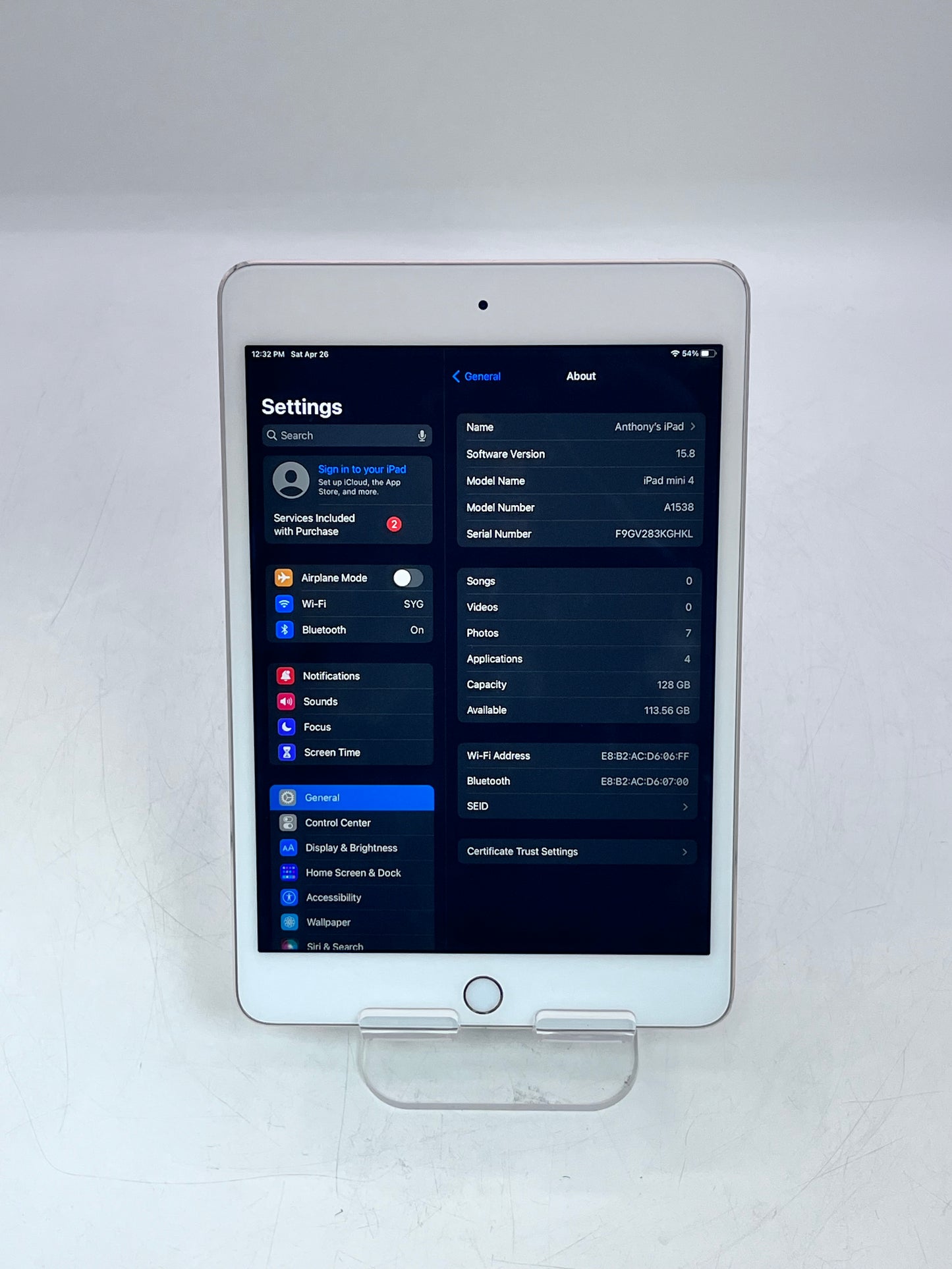 Apple iPad Mini (4th Gen) A1538 MK9Q2LL/A (2015) -Gold