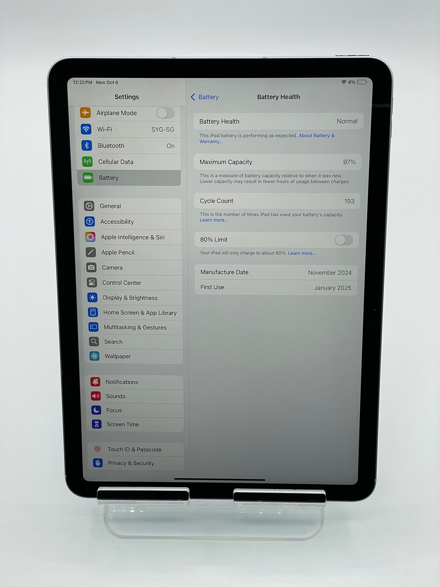 Unlocked Apple iPad Air 11 M2 A2903 512GB Wi-Fi + Cellular NUXN3LL/A 97% BH Blue