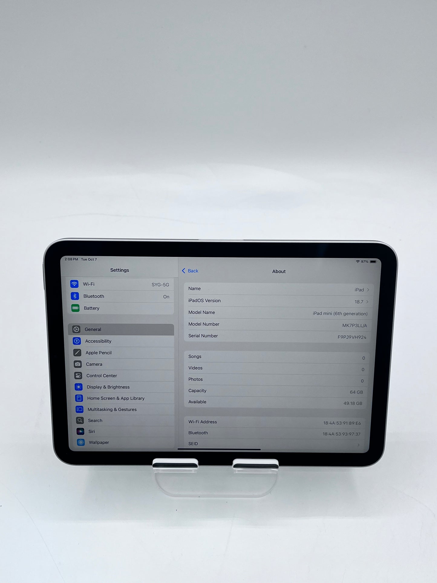 Apple iPad Mini (6th Gen) A2567 MK7P3LL/A 64GB - Silver