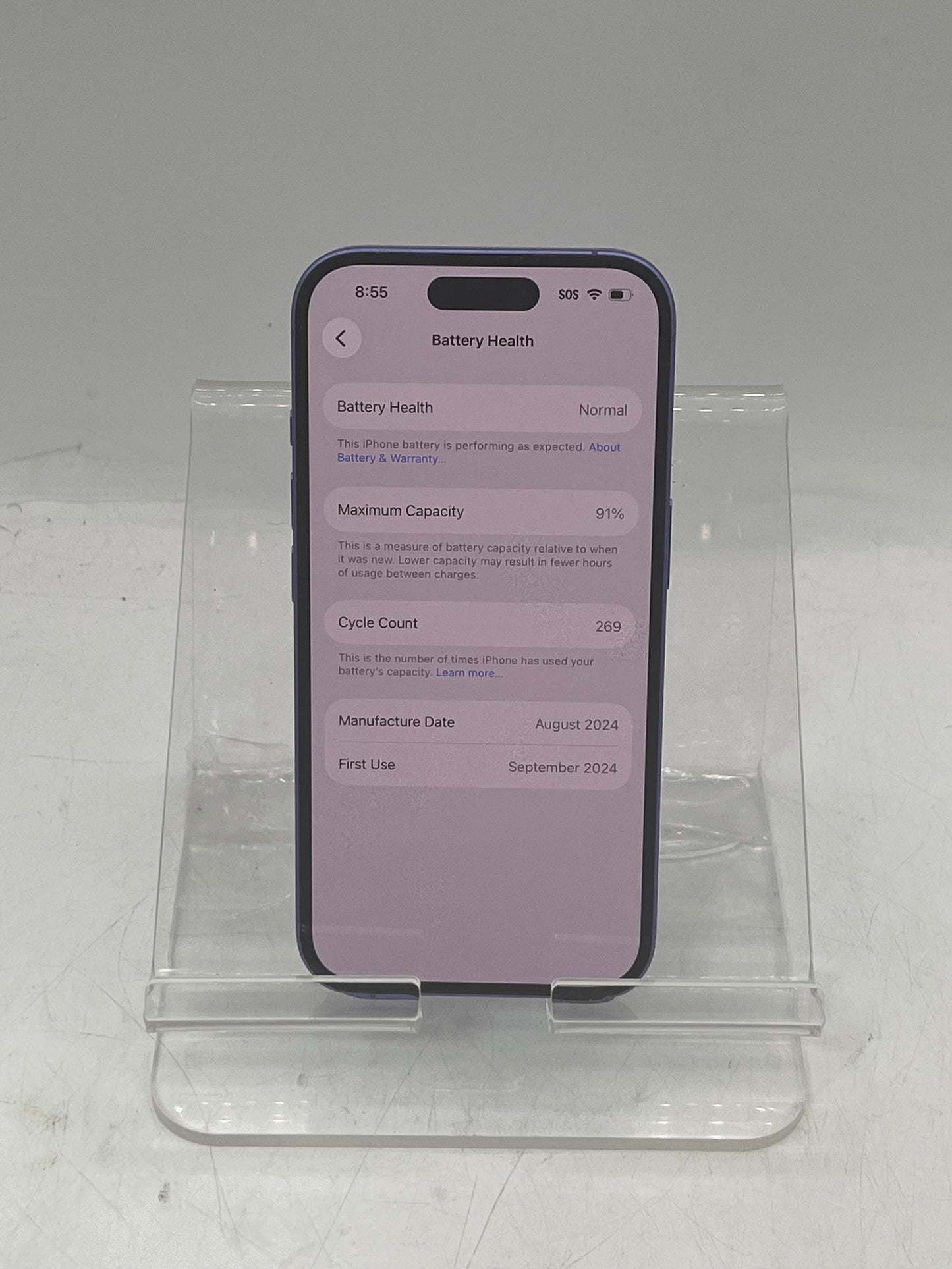 Unlocked Apple iPhone 16 256GB MYD13LL/A A3081 Blue 91% Battery Health