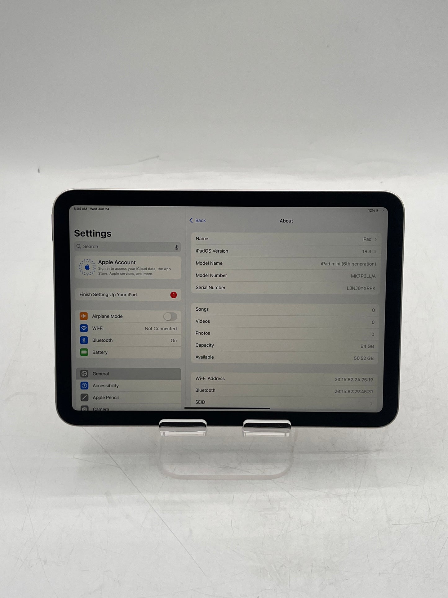 2021 Apple iPad Mini (6th Gen) A2567 MK7P3LL/A 64GB Wi‑Fi Tablet Silver