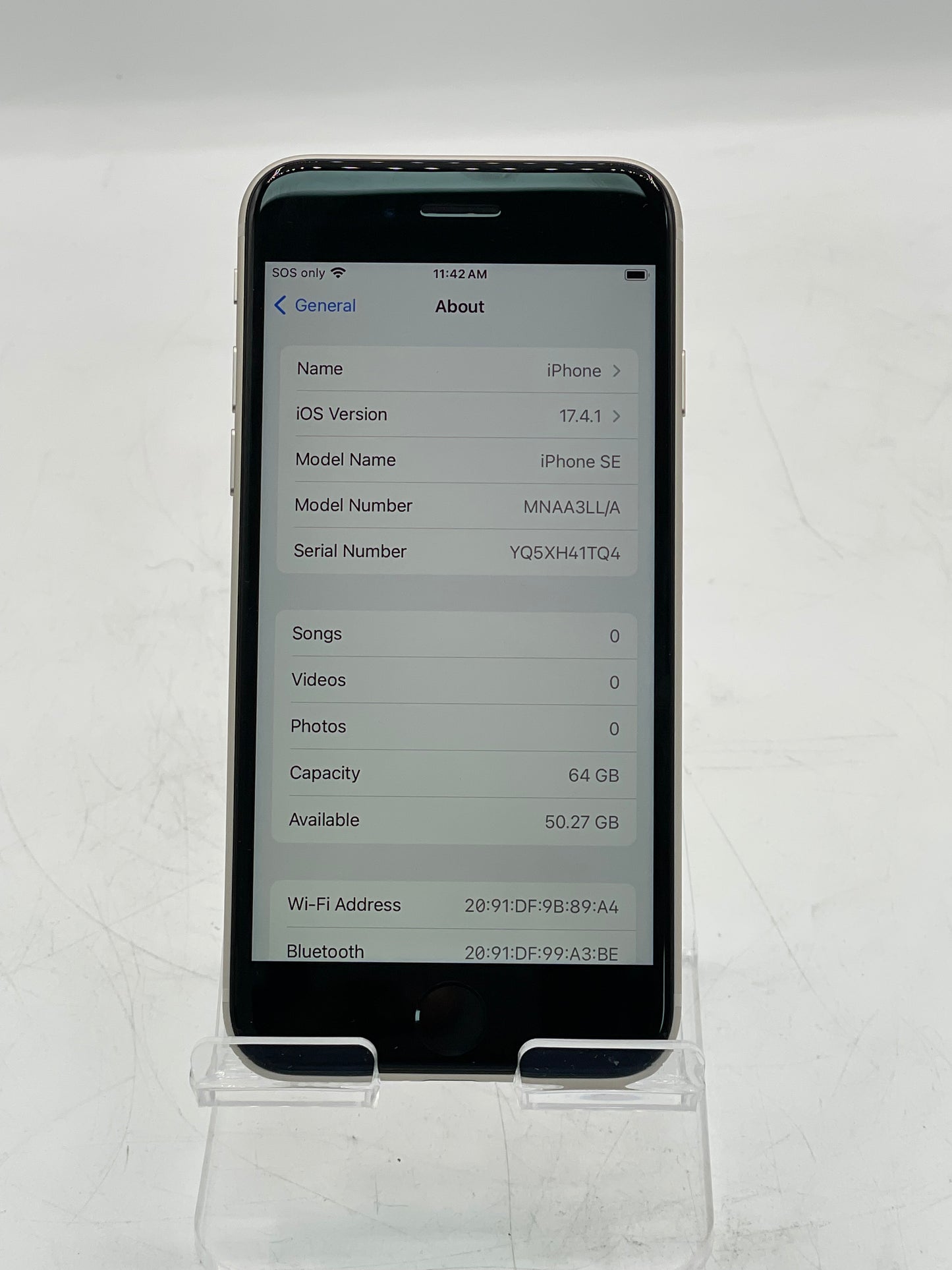 Apple iPhone SE 3rd Gen 64GB Unlocked Starlight MMX53LL/A A2595 BH 100%