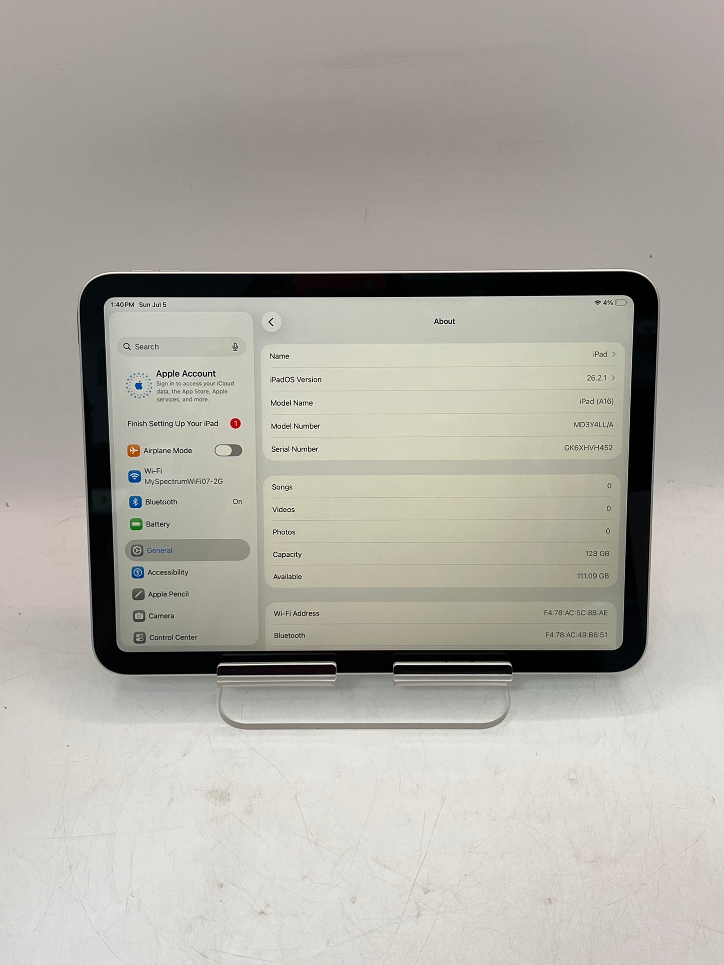 Apple iPad 11th Gen A3354 MD3Y4LL/A2025 128GB Wi‑Fi Only Tablet Silver