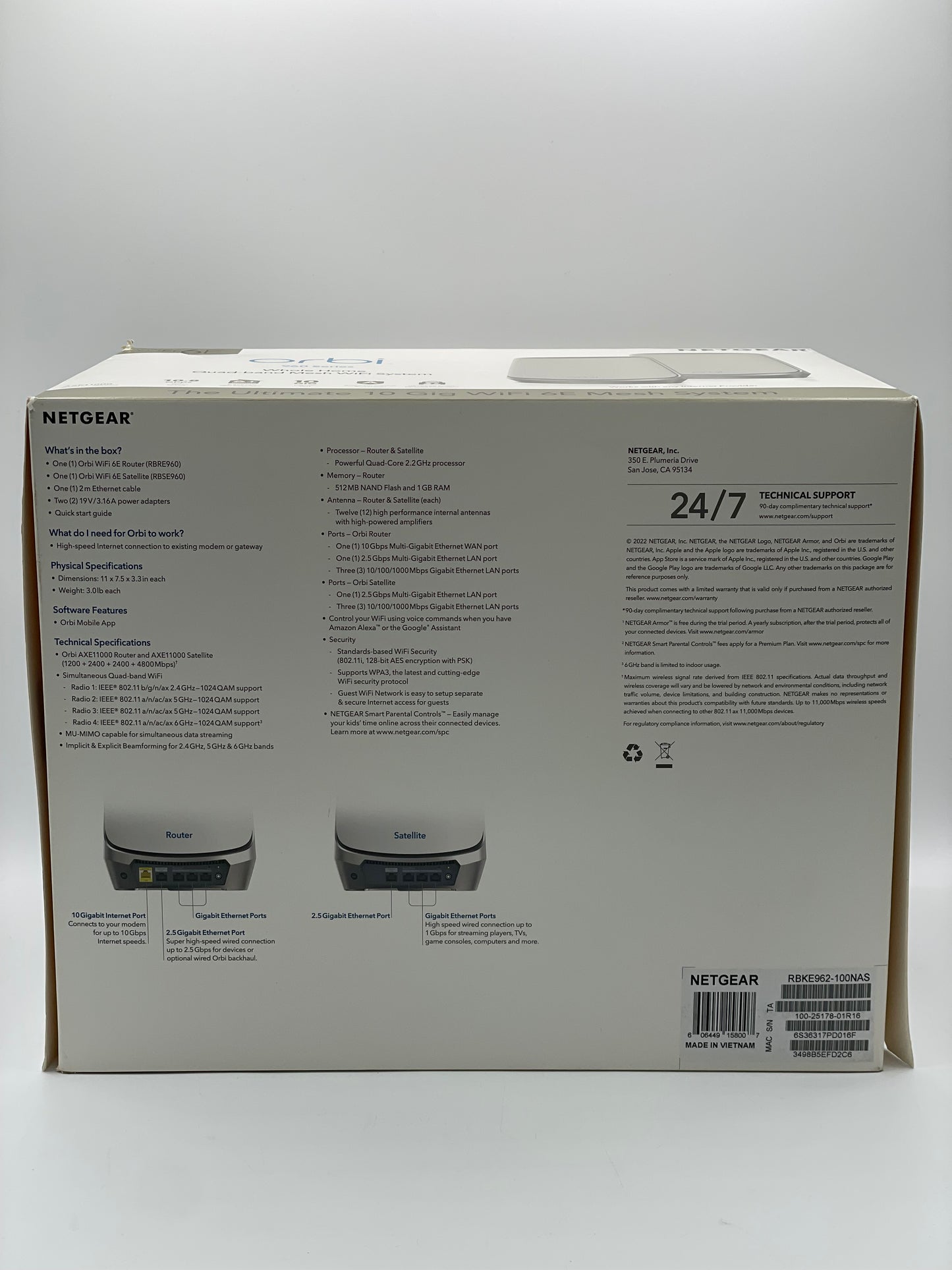 Netgear Orbi 960 10.8 Gbps 4-Ports 2.5 Gbps Wireless Router - RBKE962 AXE11000