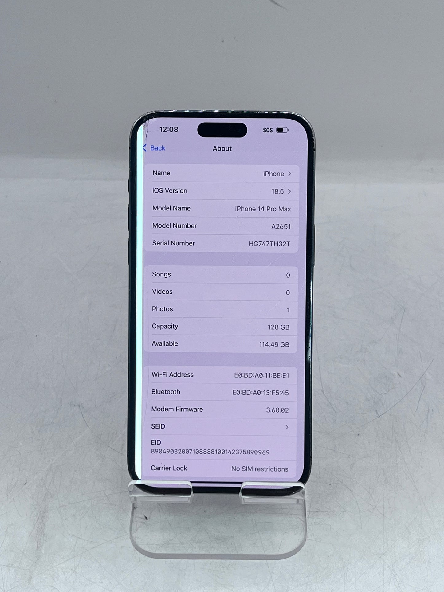 Apple iPhone 14 Pro Max A2651 NQ8R3LL/A 128GB Unlocked - Purple