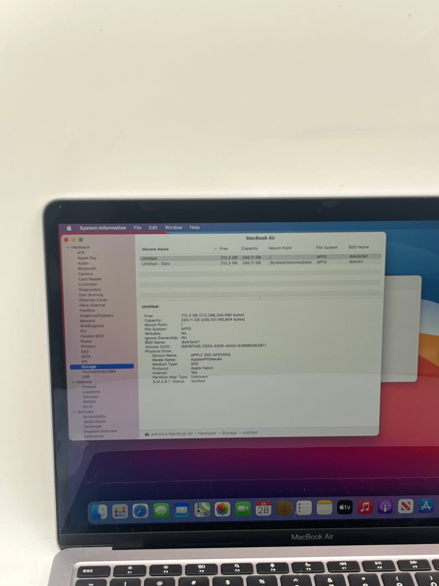 2020 Apple MacBook Air 13' M1 8GB 256GB A2337 MGN63LL/A Space Gray 149 Cycle Count