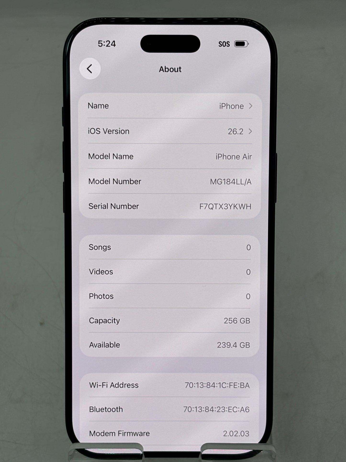 UNLOCKED Apple iPhone Air 256GB A3260 MG184LL/A 100% BATTERY HEALTH