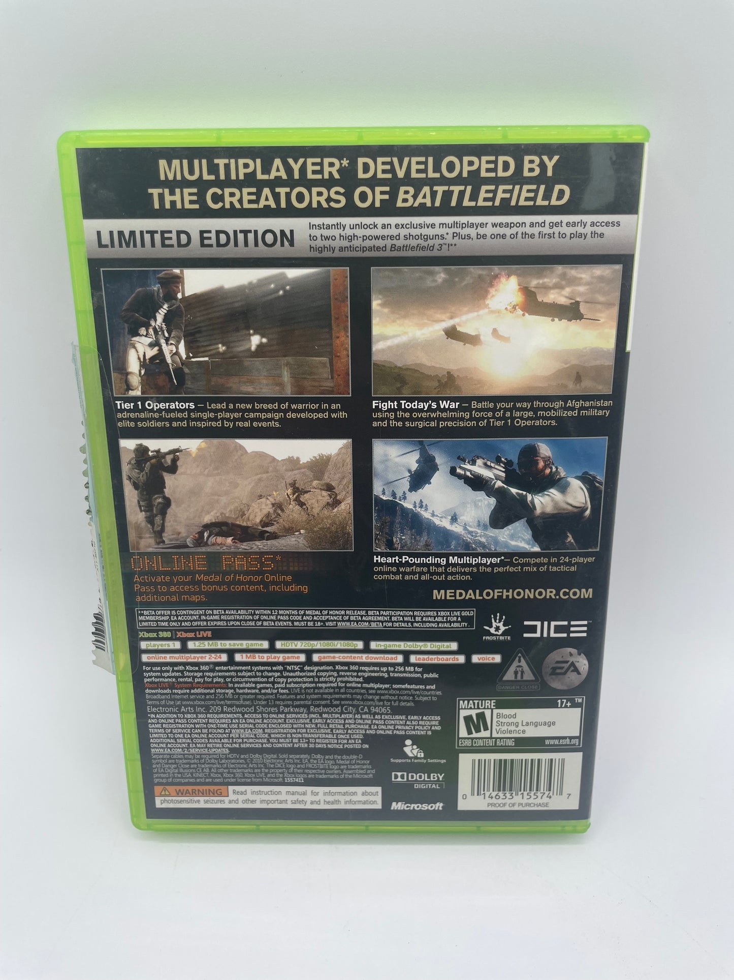 Xbox 360 Medal of Honor Limited Edition Game - Used with Box - Free Shipping