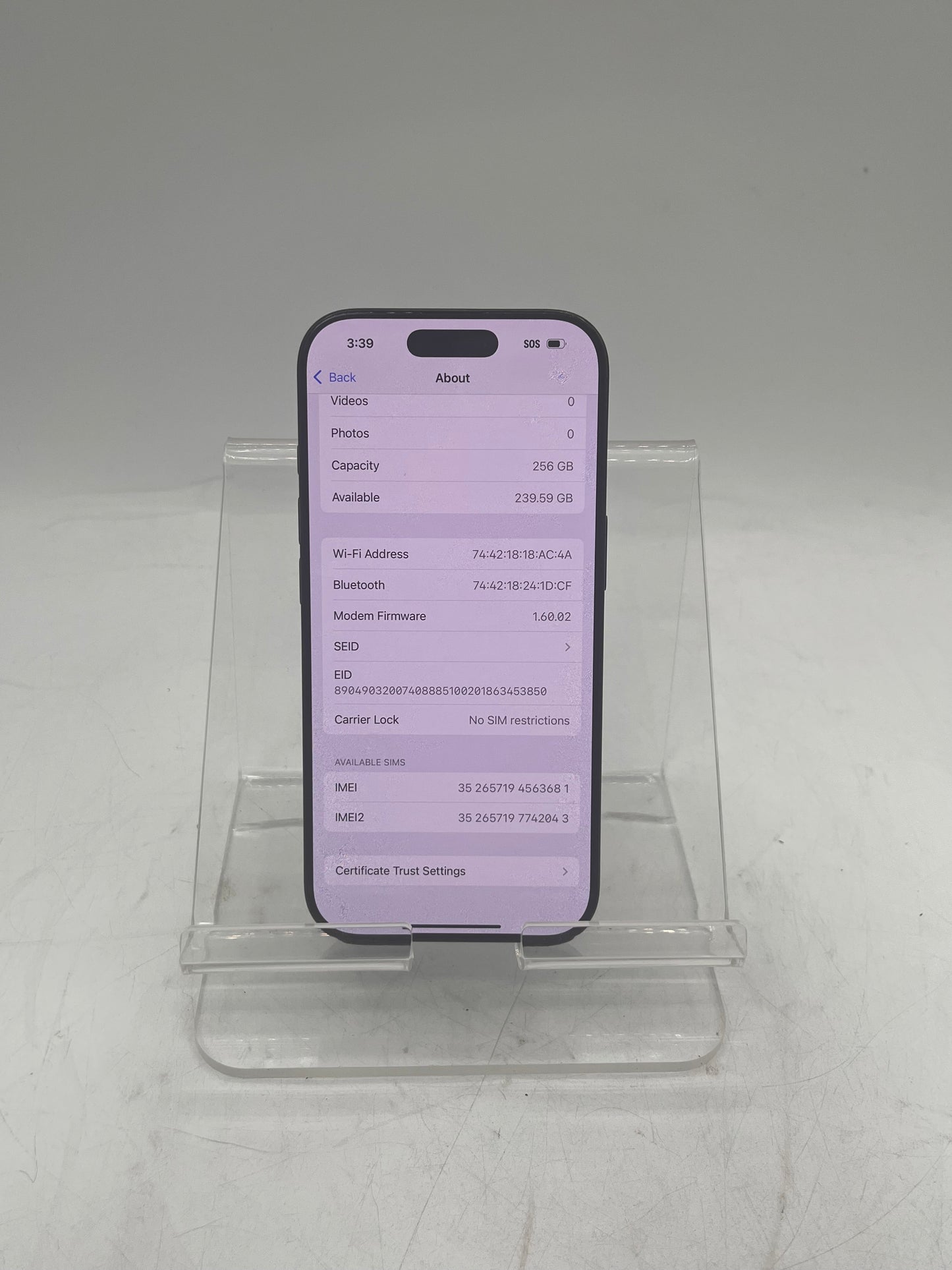 Unlocked Apple iPhone 16 Pro 256GB MYMG3LL/A A3083  Space Black 91% Battery Health