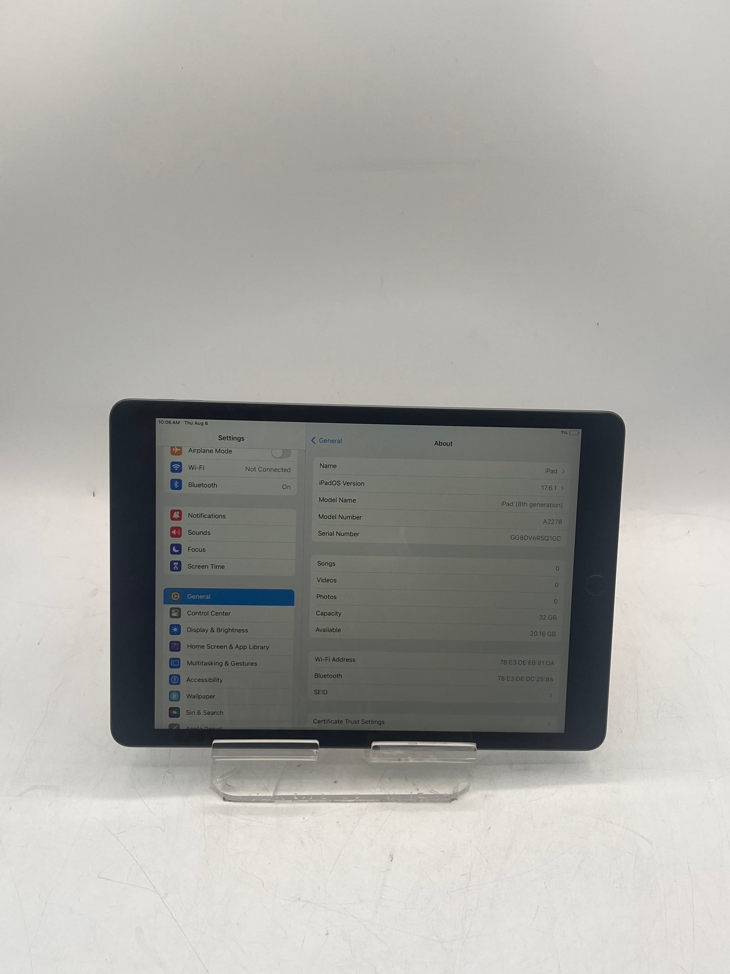 Apple iPad (8th Gen) A2270 2020 128GB Wi-Fi Only Tablet - Black