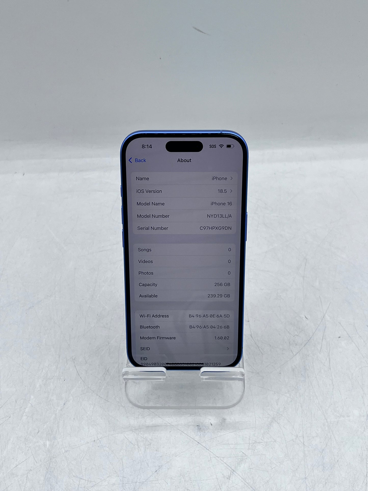 Unlocked Apple iPhone 16 256GB A3081 MYAR3LL/A 100% BH - Blue