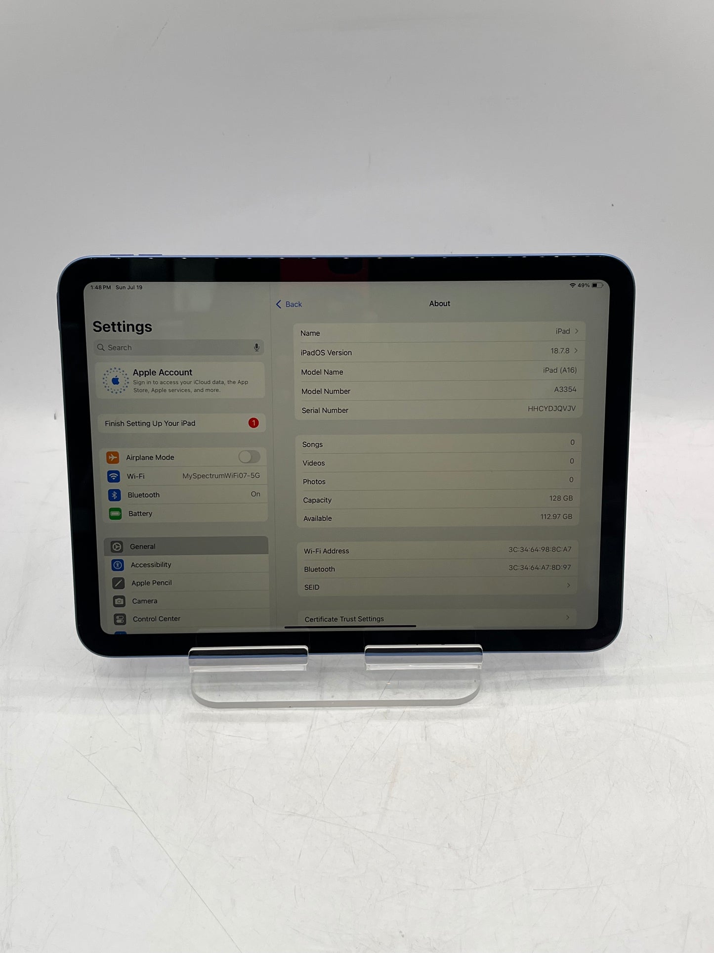 2025 Apple iPad A16 A3354 MD4A4LL/A 128GB Wi-Fi Only Tablet - Blue