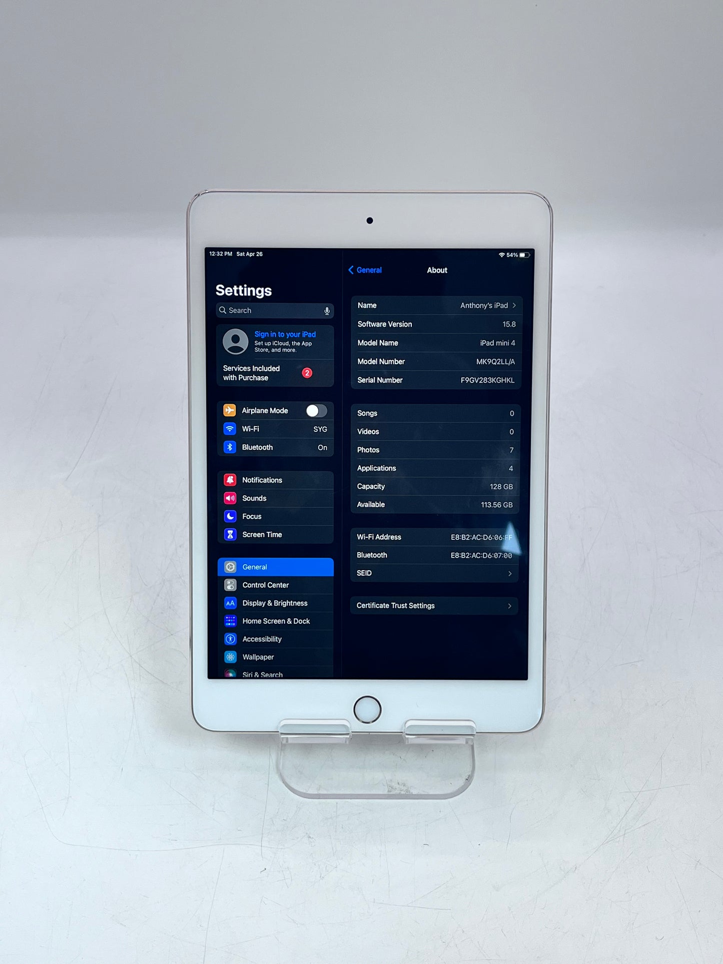 Apple iPad Mini (4th Gen) A1538 MK9Q2LL/A (2015) -Gold
