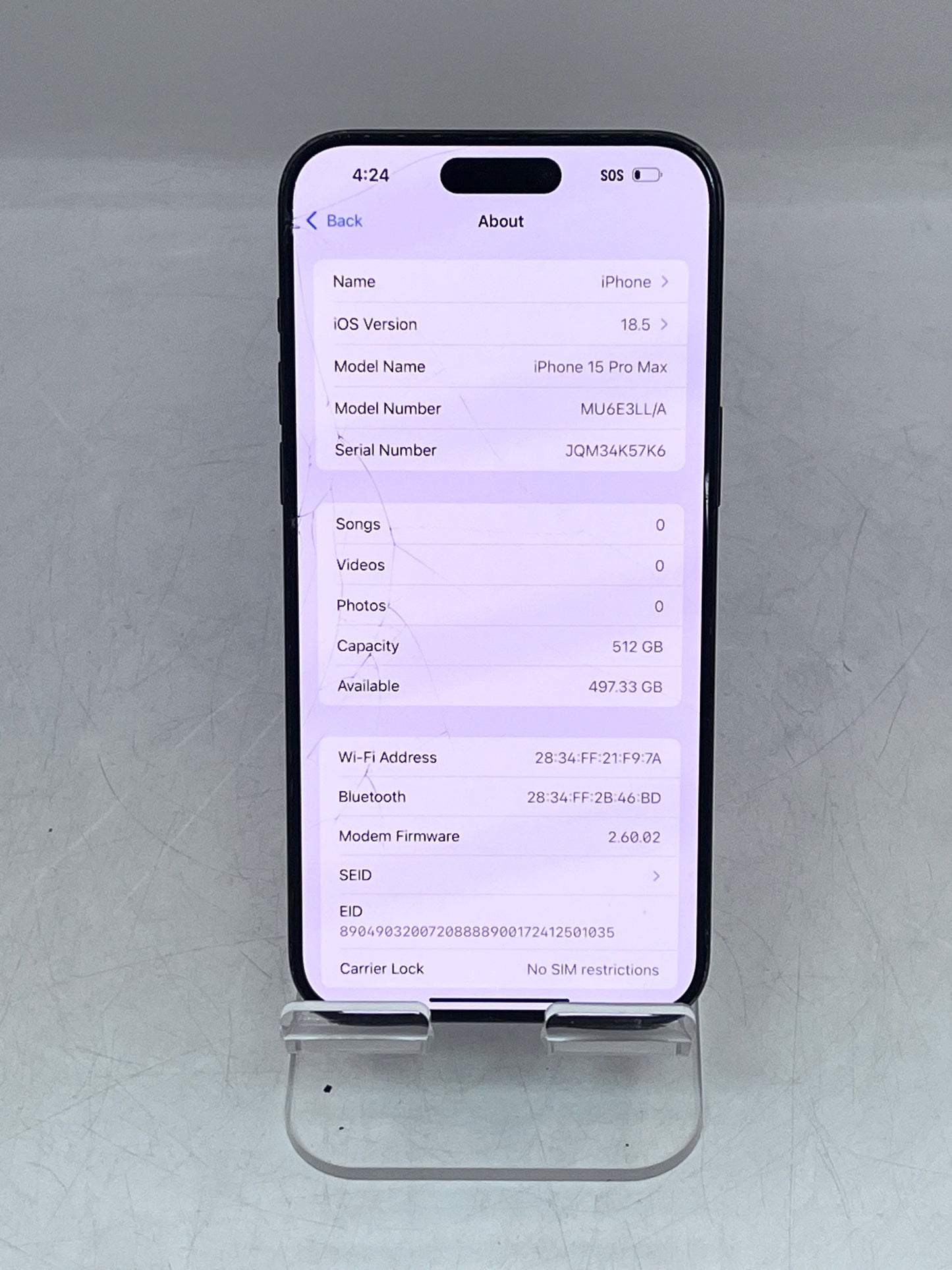 Apple iPhone 15 Pro Max A2849 MU6ELL/A 512GB Blue Broken Unlocked