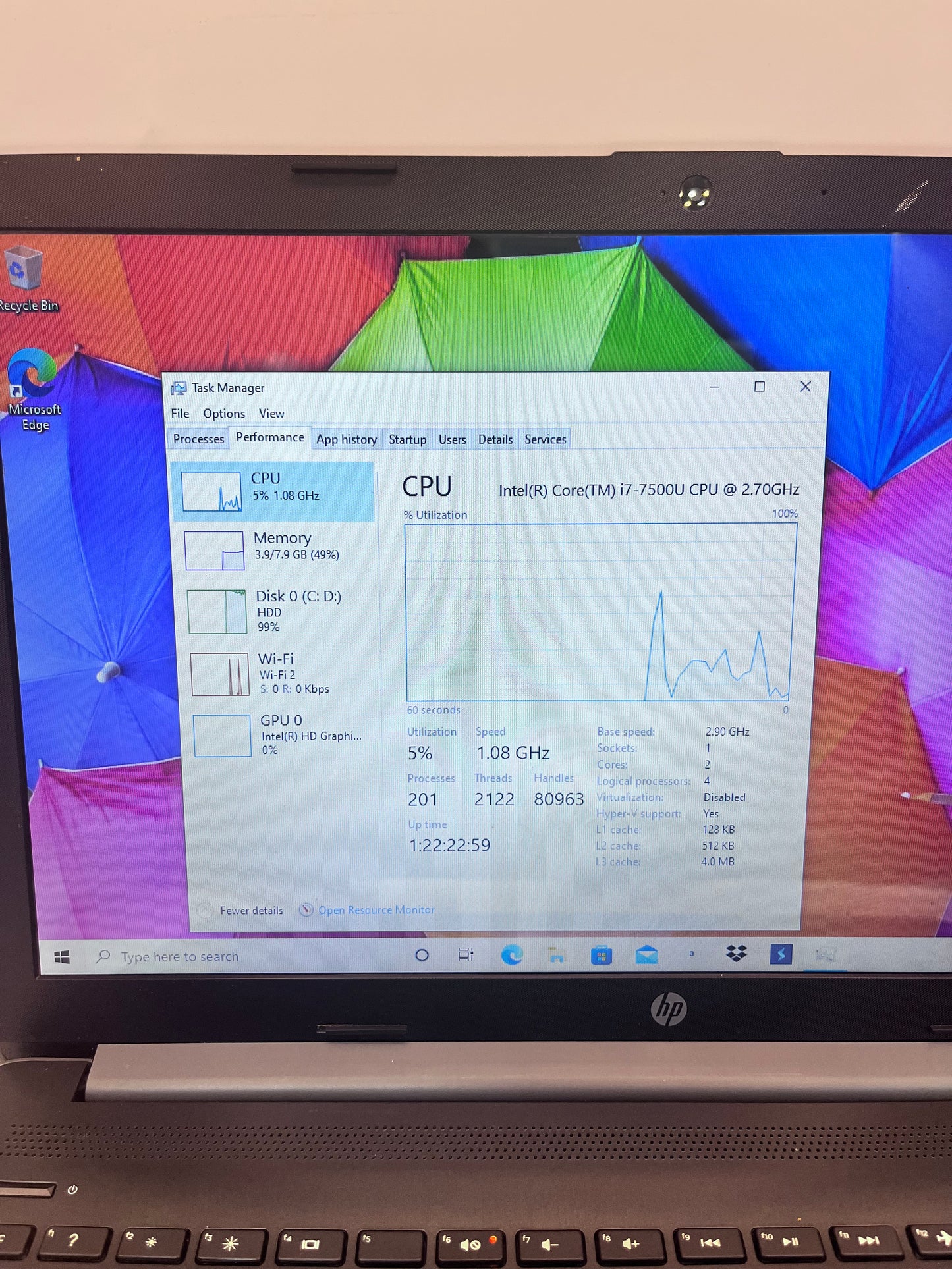 HP 15-da0079nr 15" Core i7-7500U Intel Graphics 620 8GB 1TB - Gray