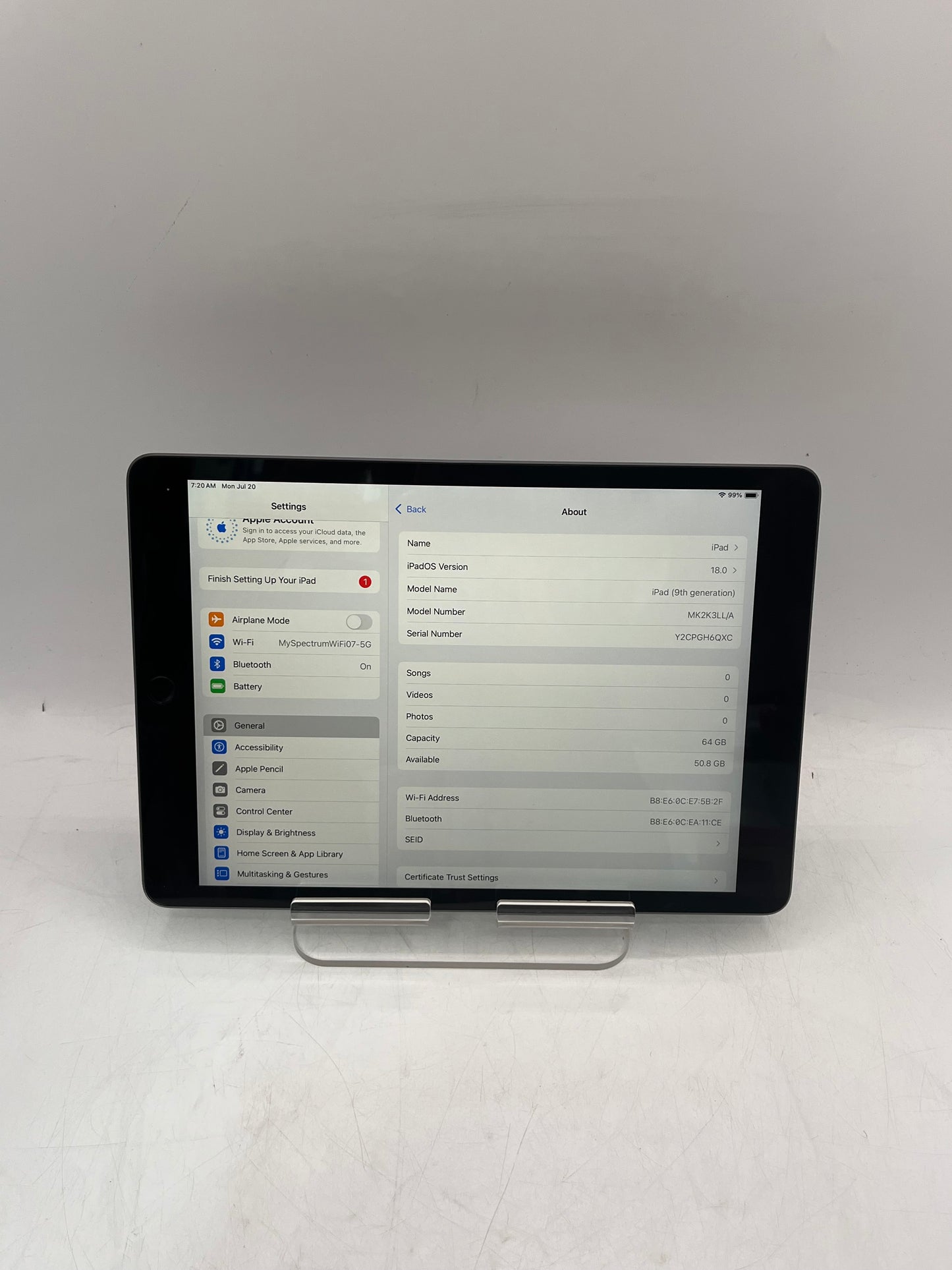 Apple iPad 9th Gen A2602 MK2K3LL/A 64GB Wi-Fi Only Space Gray