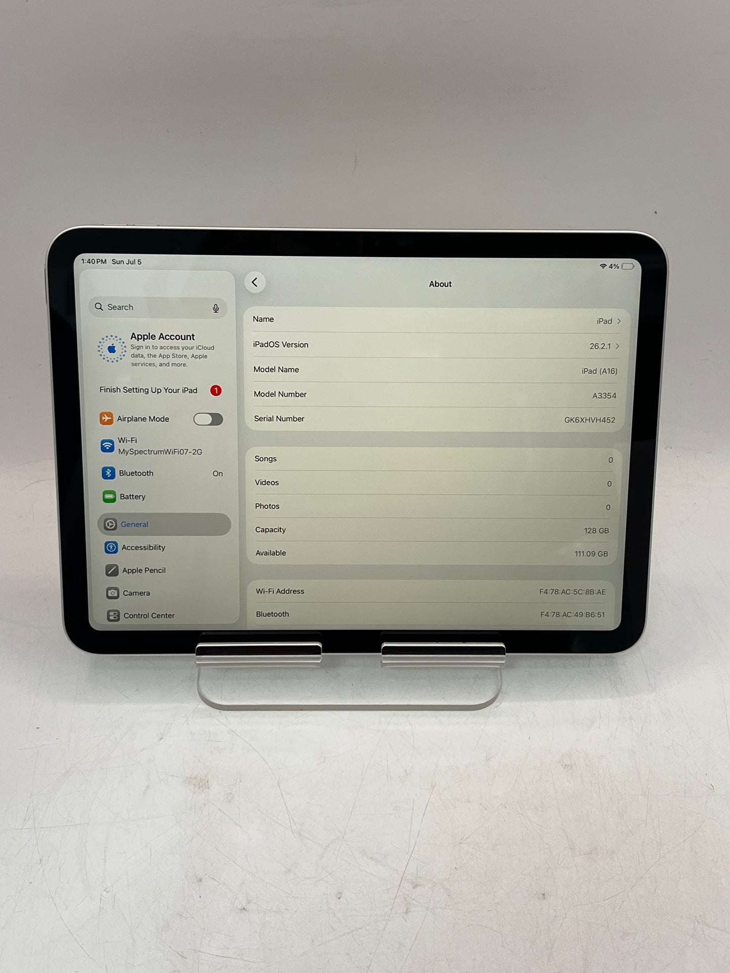 Apple iPad 11th Gen A3354 MD3Y4LL/A2025 128GB Wi‑Fi Only Tablet Silver