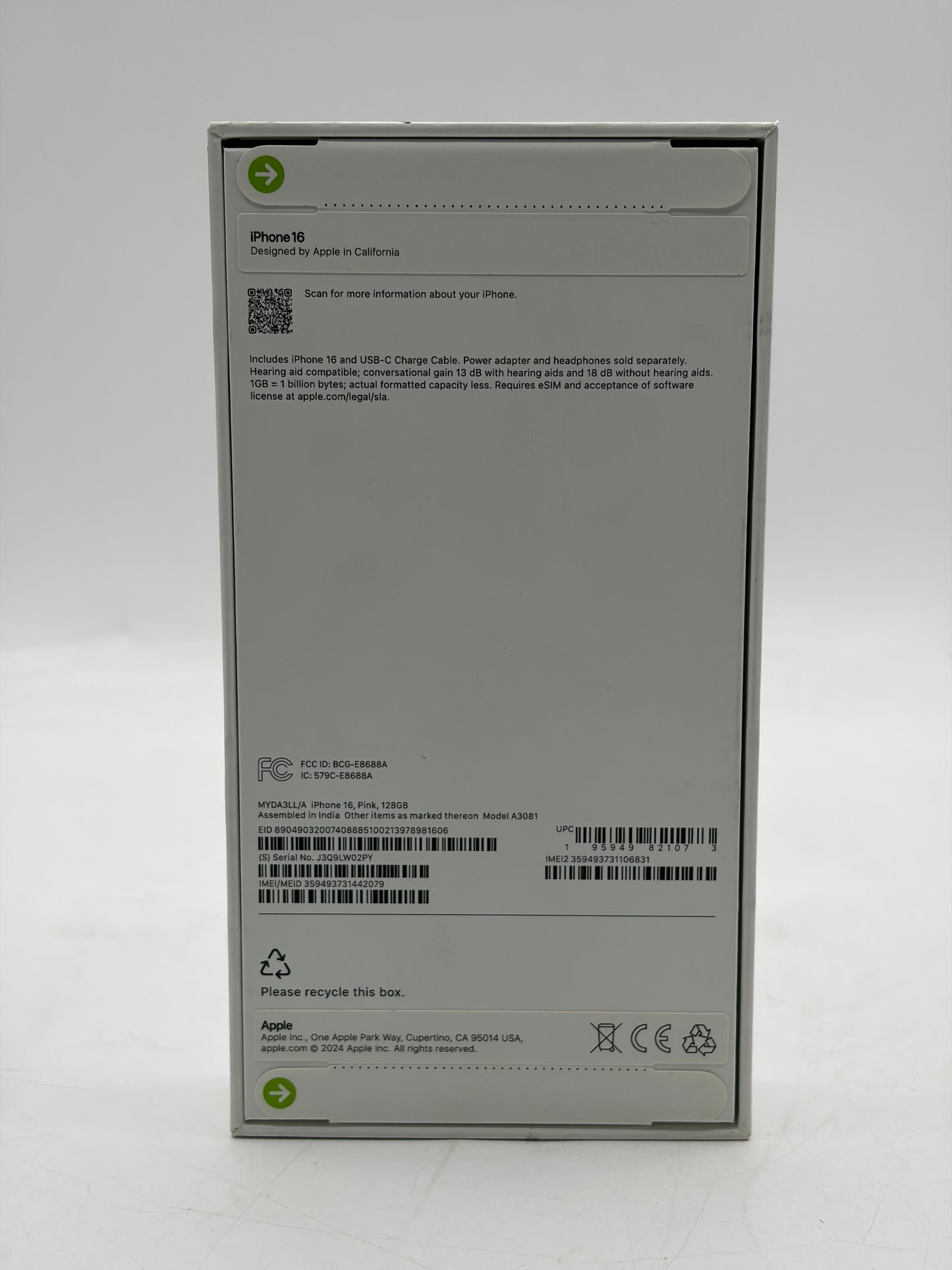 Unlocked Apple iPhone 16 128GB Pink A3081 MYDA3LL/A Factory Sealed!!