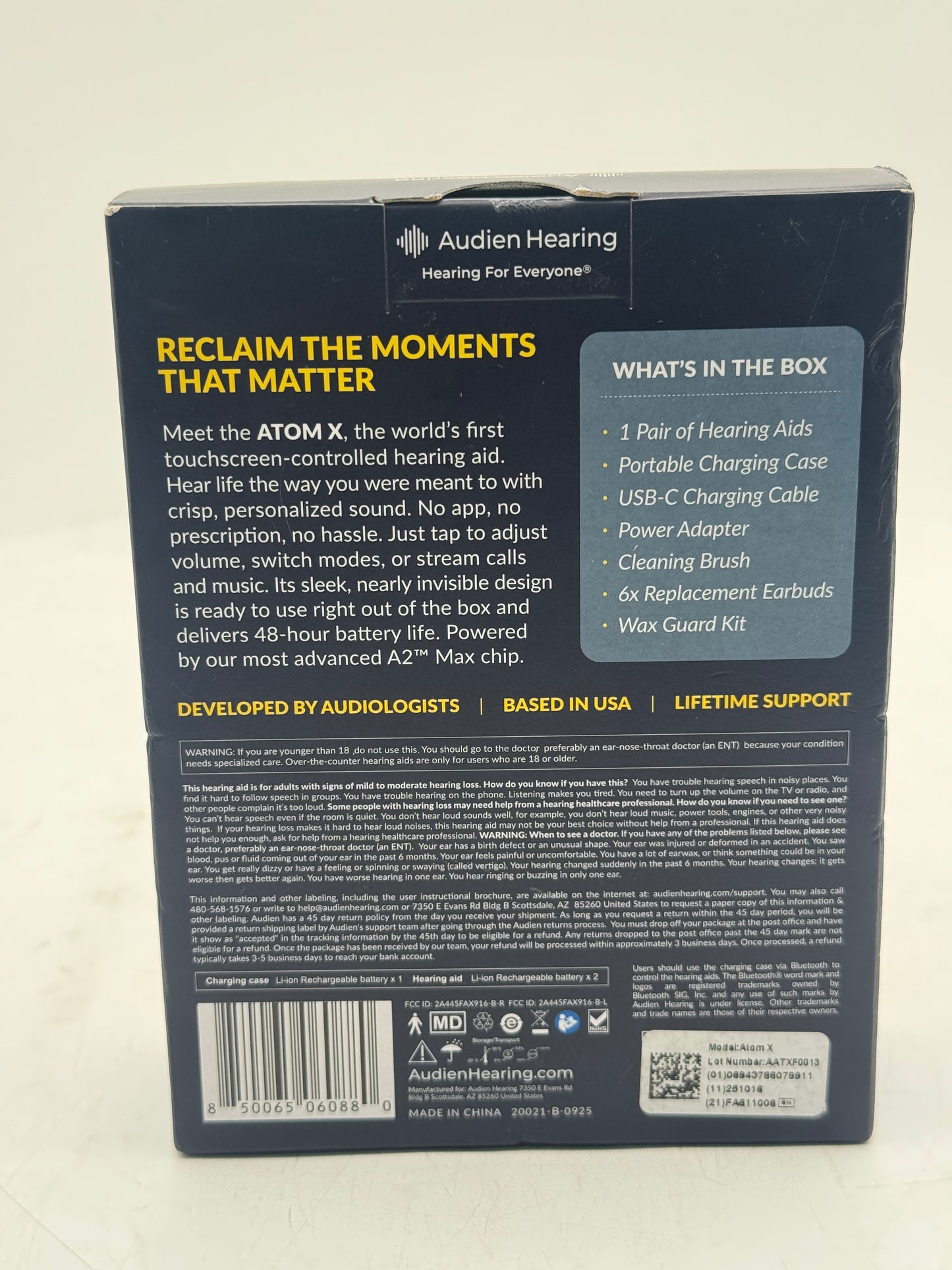 Audien Hearing ATOM X -Rechargeable OTC Hearing Aids - Latest Model Brand New