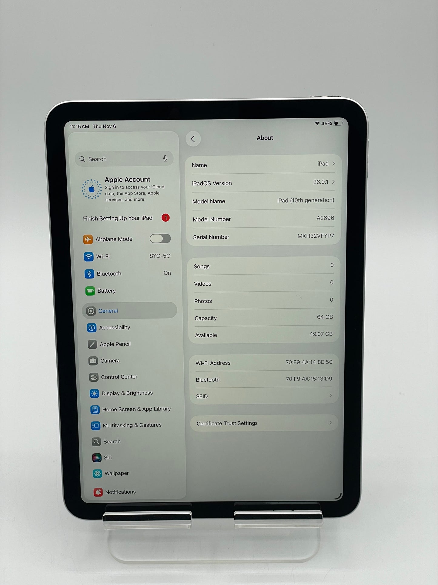 Wi-Fi Only Apple iPad 10th Gen 64GB A2696 MPQ03LL/A - Silver