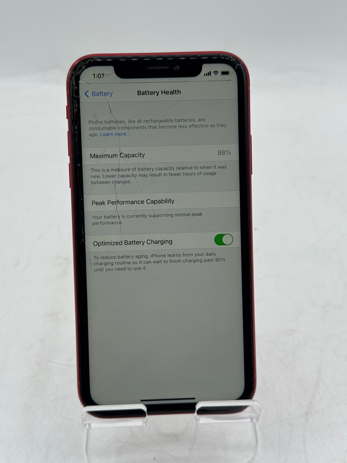 Unlocked Apple iPhone XR 64GB A1984 MT2G2LL/A Red 88% Battery Health