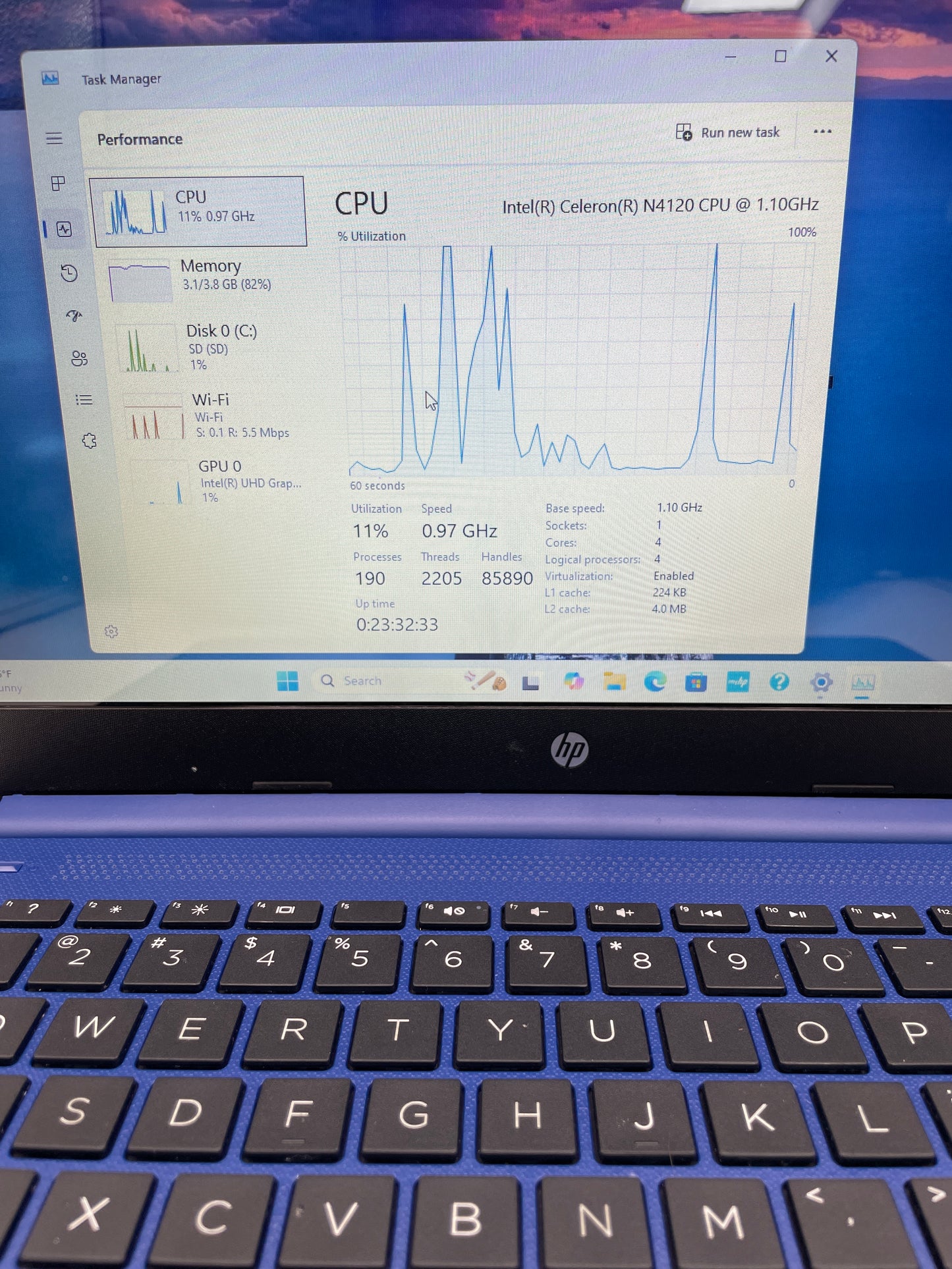 HP Laptop 14-DQ0055DX 64GB SSD Win 11 Home 14" 4GB Ram Celeron N4120
